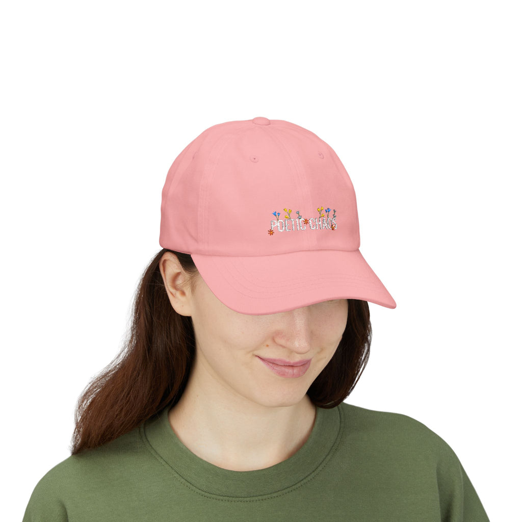 Poetic Chaos white floral logo dad cap-embroided