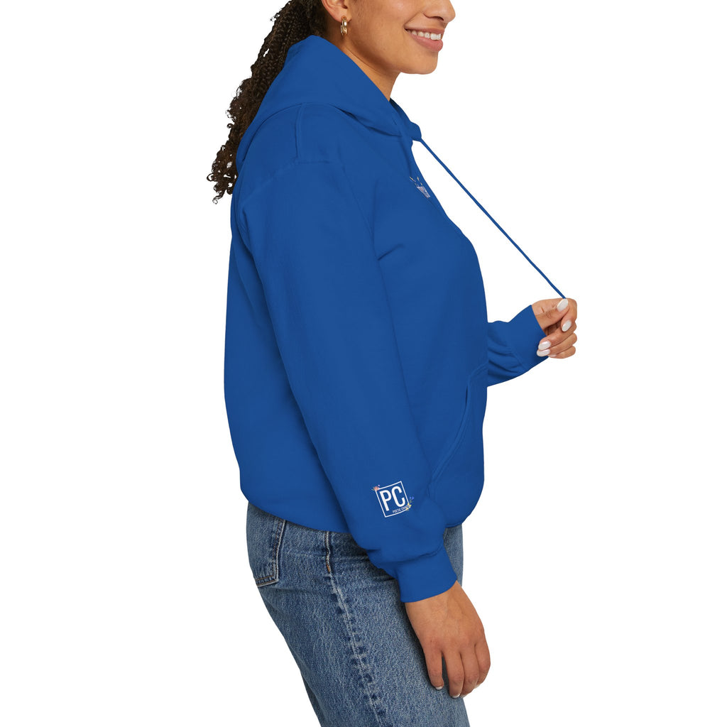 Poetic Chaos Hoodie — Small Chest white floral Logo & Sleeve Emblem