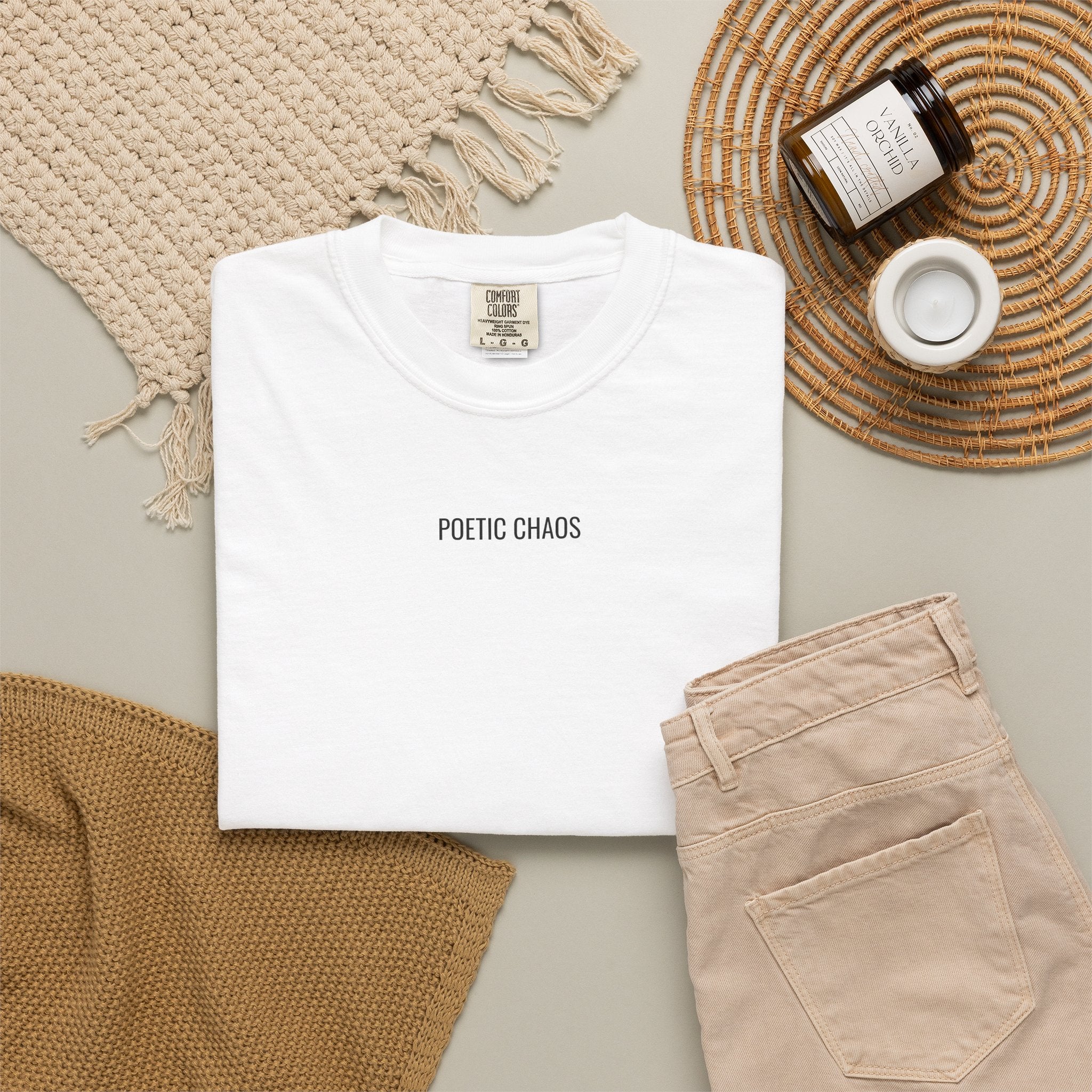 Poetic Chaos T-Shirt — Minimal Text Graphic Tee ("Poetic Chaos")