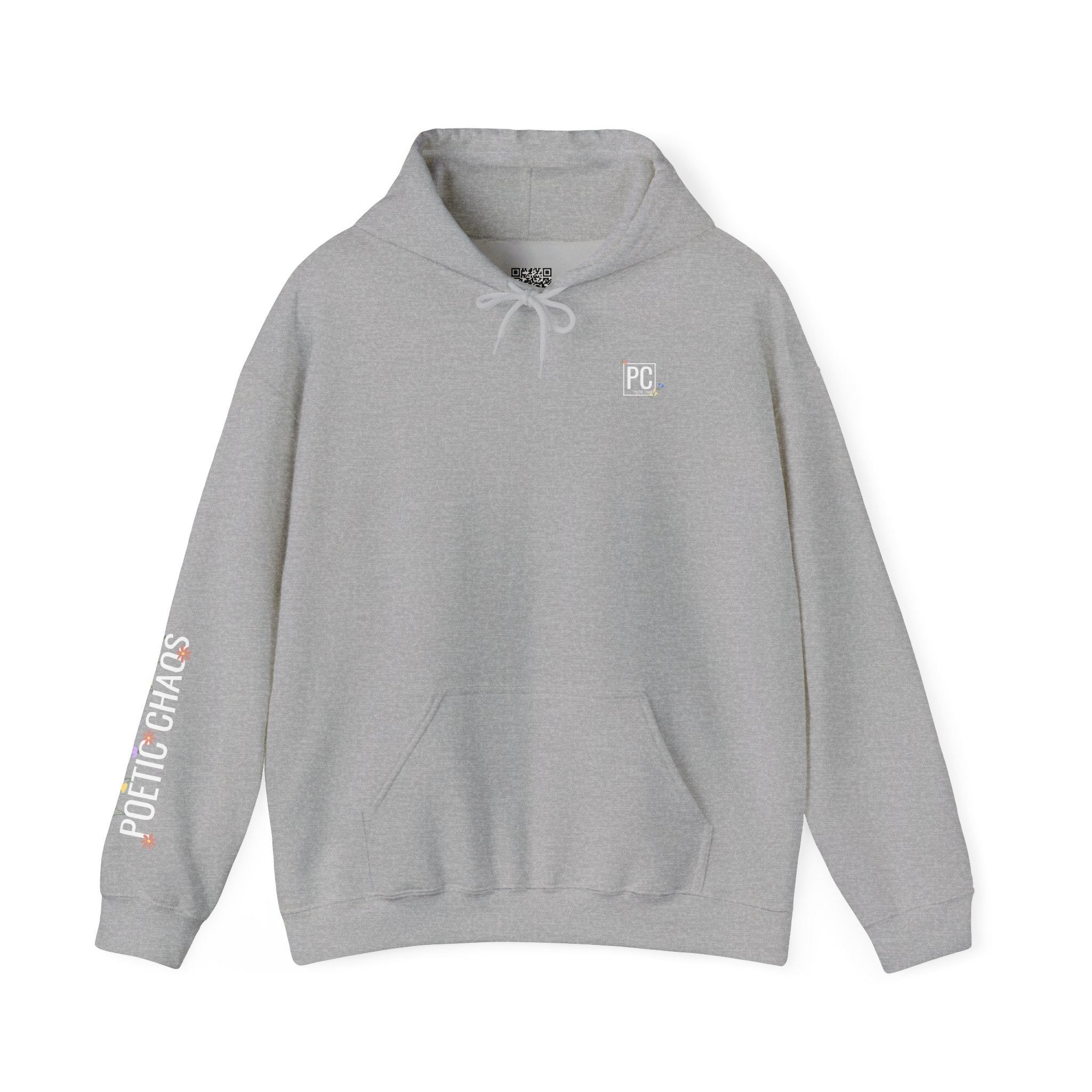 Poetic Chaos Sleeve Hoodie – Minimal white floral Logo Pullover