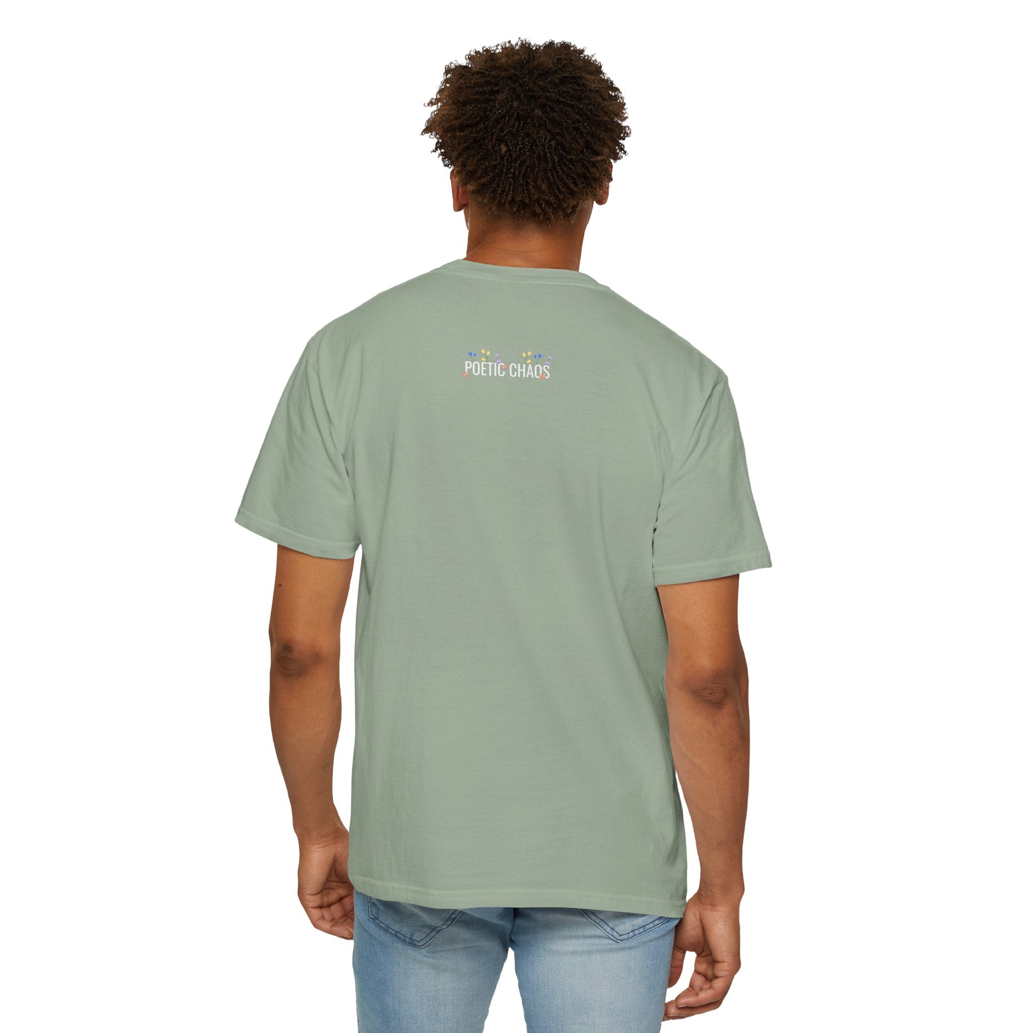 poetic chaos minimal t-shirt floral white logo label