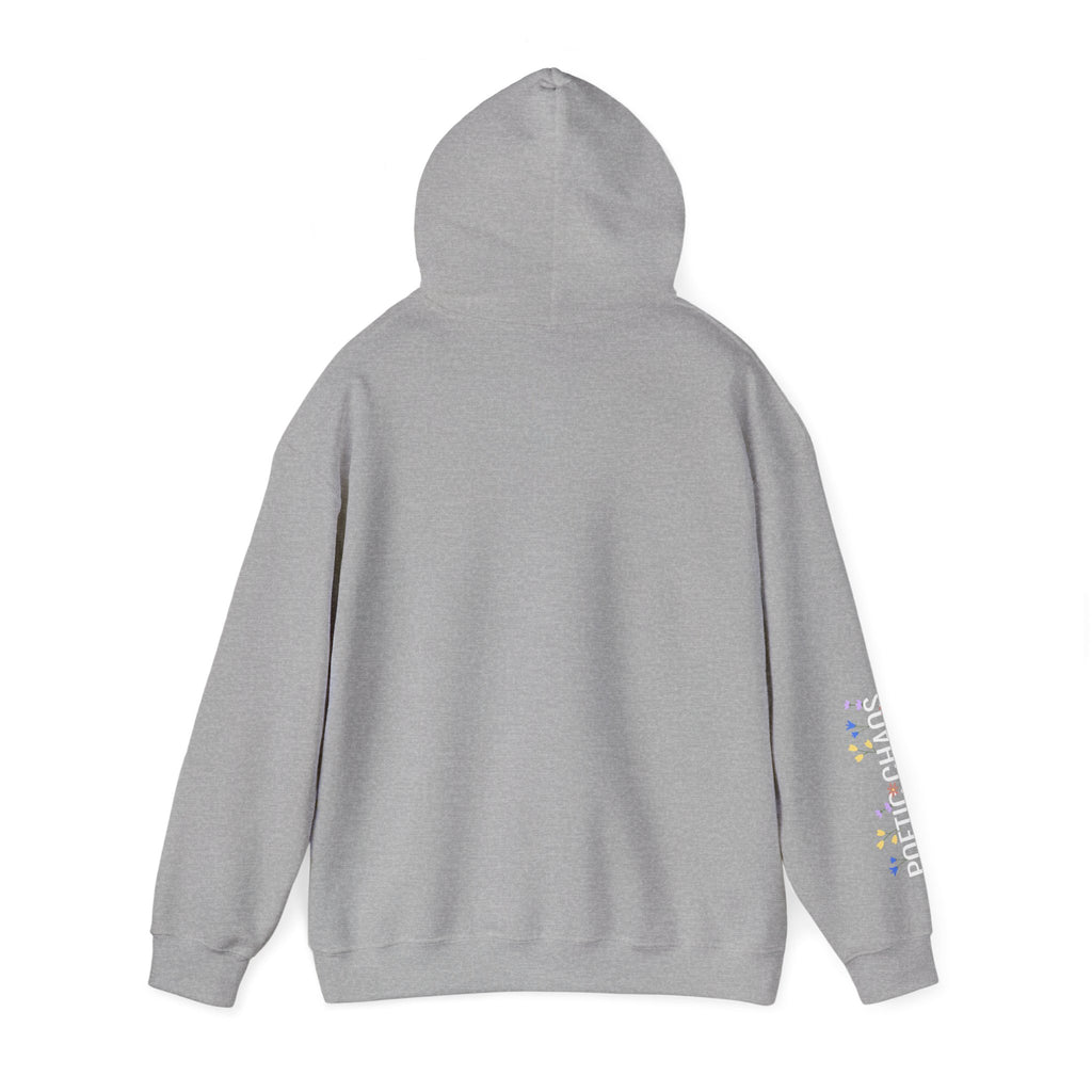 Poetic Chaos Sleeve Hoodie – Minimal white floral Logo Pullover