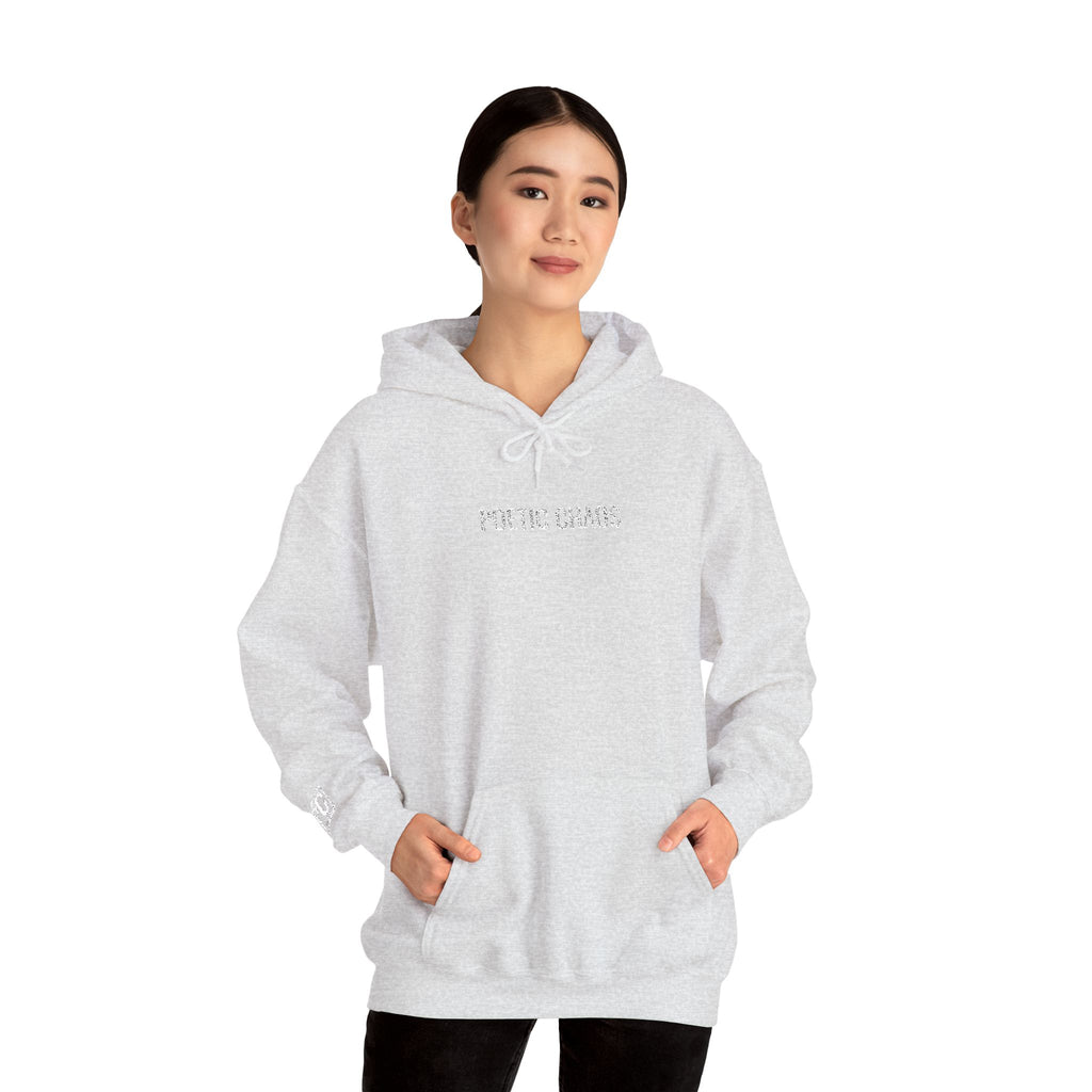 Poetic Chaos embroided white logo hoodie