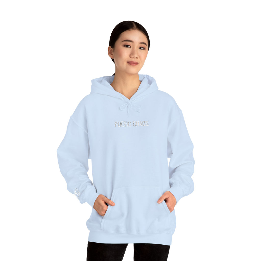 Poetic Chaos embroided white logo hoodie