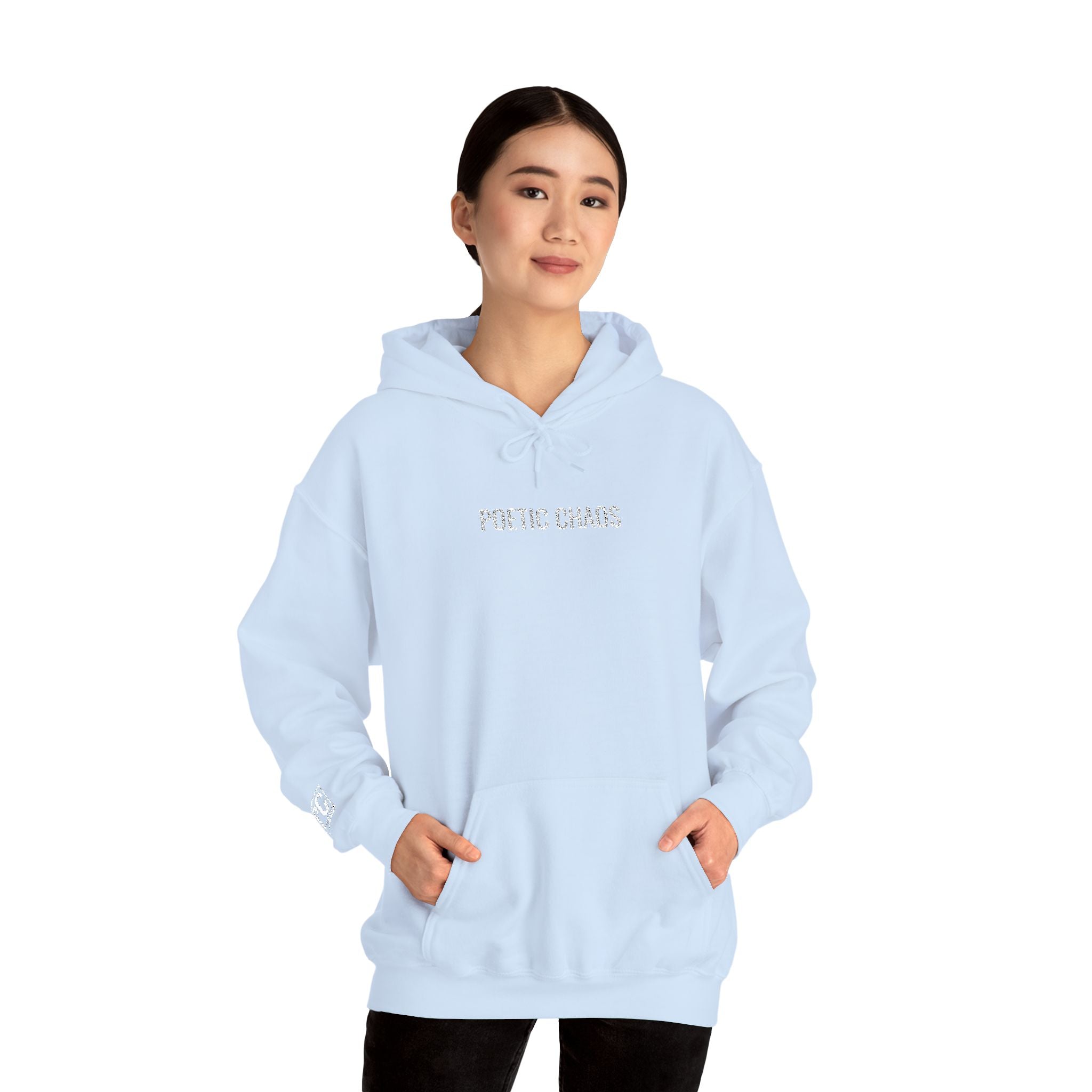 Poetic Chaos embroided white logo hoodie