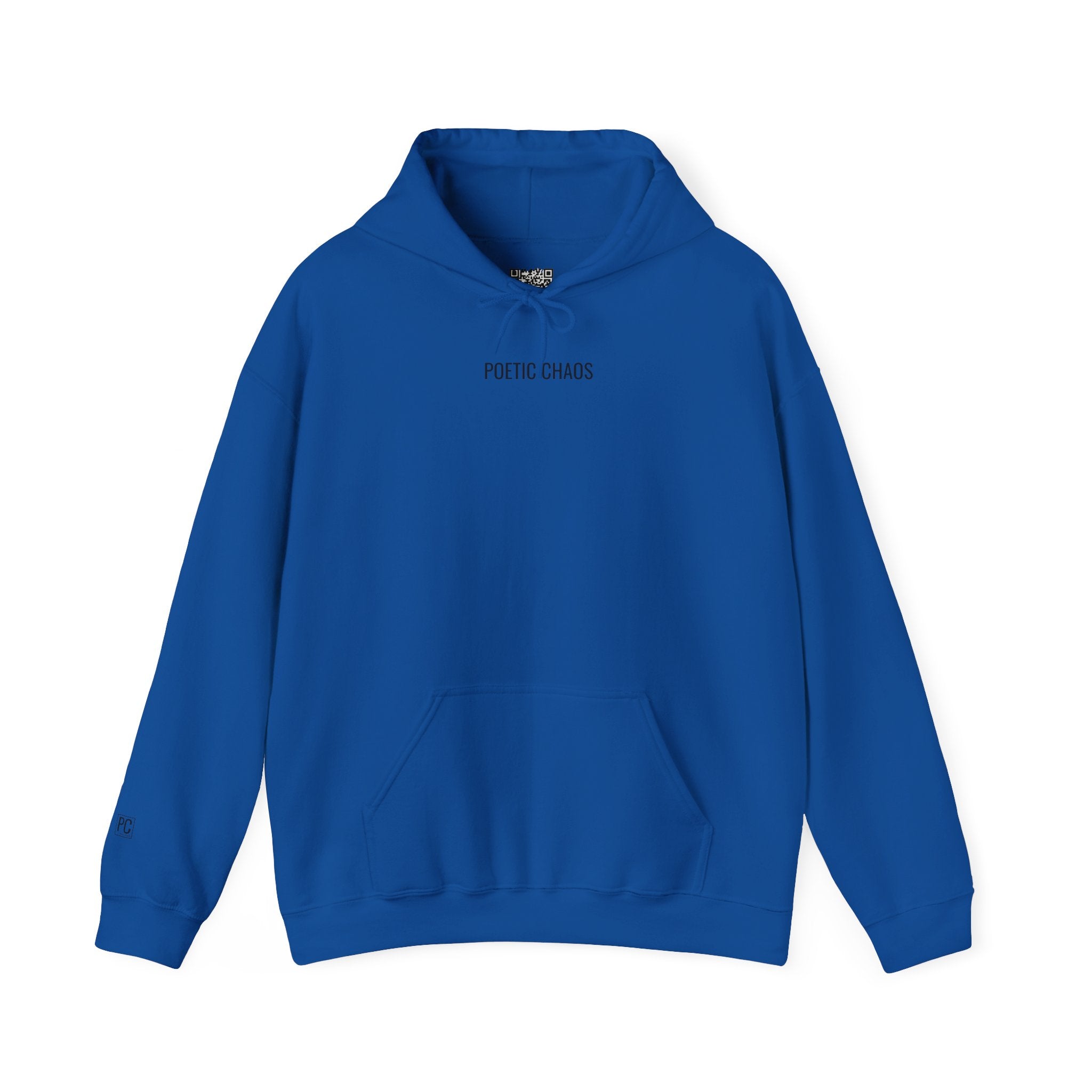 Poetic Chaos Minimalist Hoodie — Small Chest Text Pullover