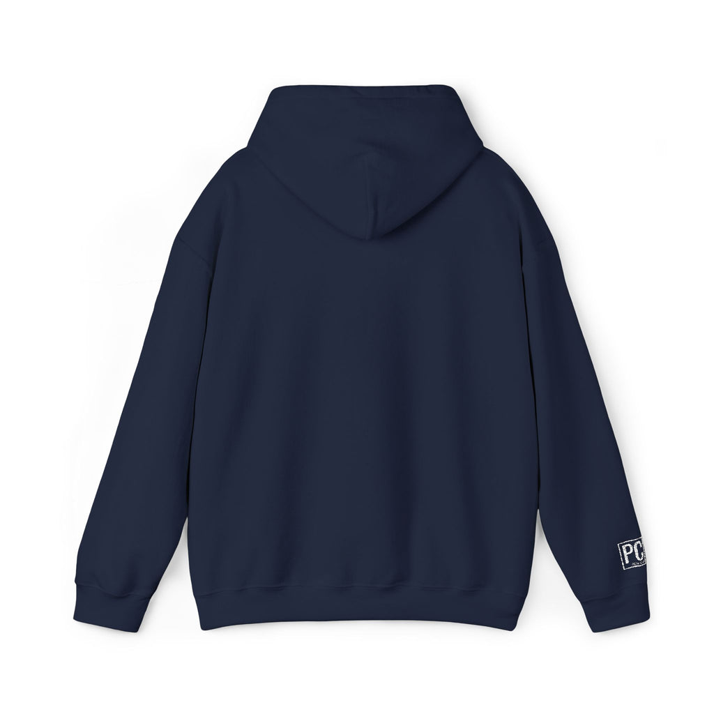 Poetic Chaos embroided white logo hoodie