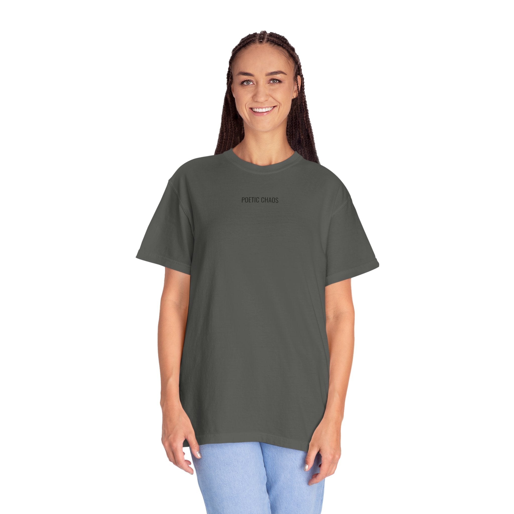 Poetic Chaos T-Shirt — Minimal Text Graphic Tee ("Poetic Chaos")