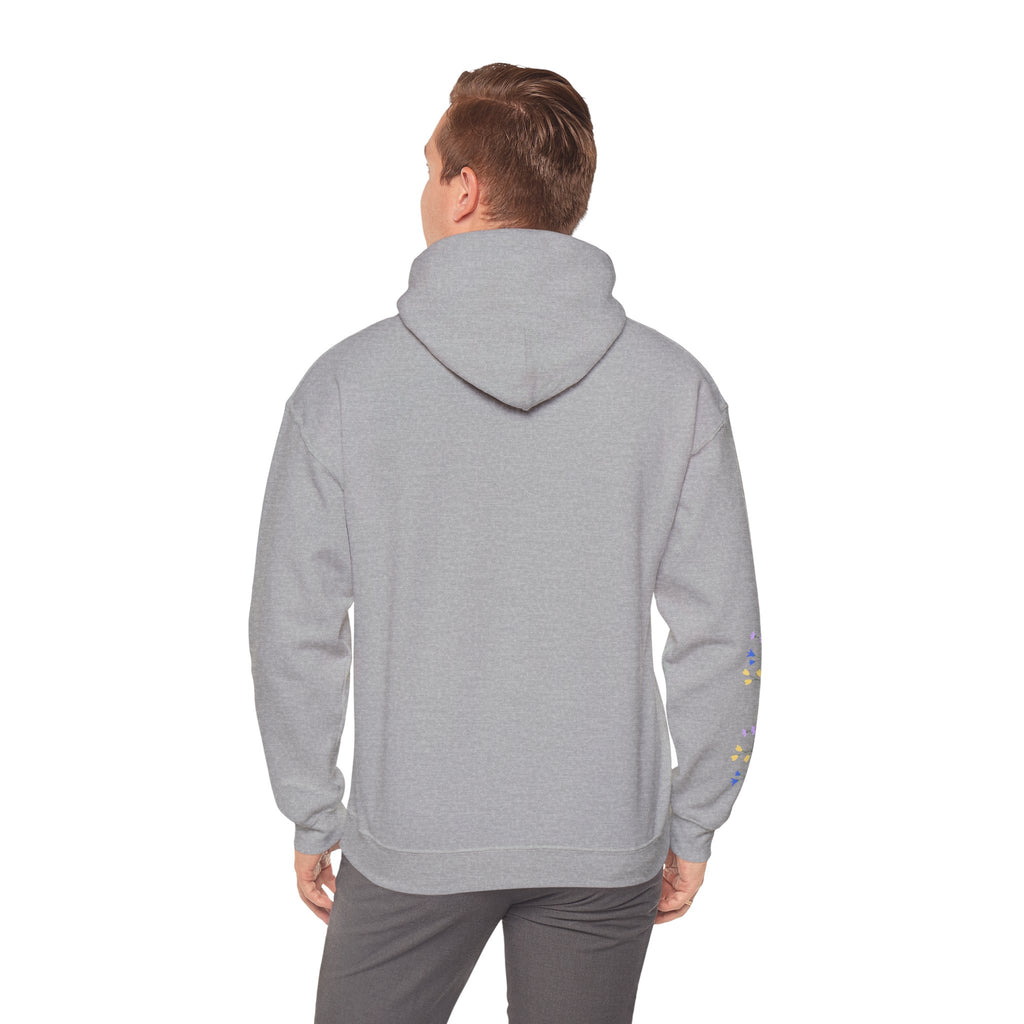 Poetic Chaos Sleeve Logo Hoodie — Minimal White Pullover with 'PC'floral logo