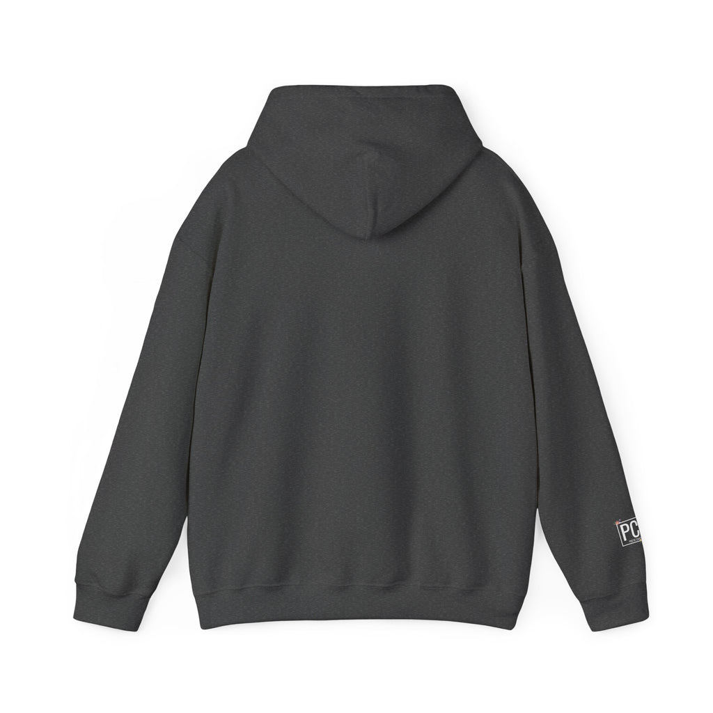 Poetic Chaos Hoodie — Small Chest white floral Logo & Sleeve Emblem