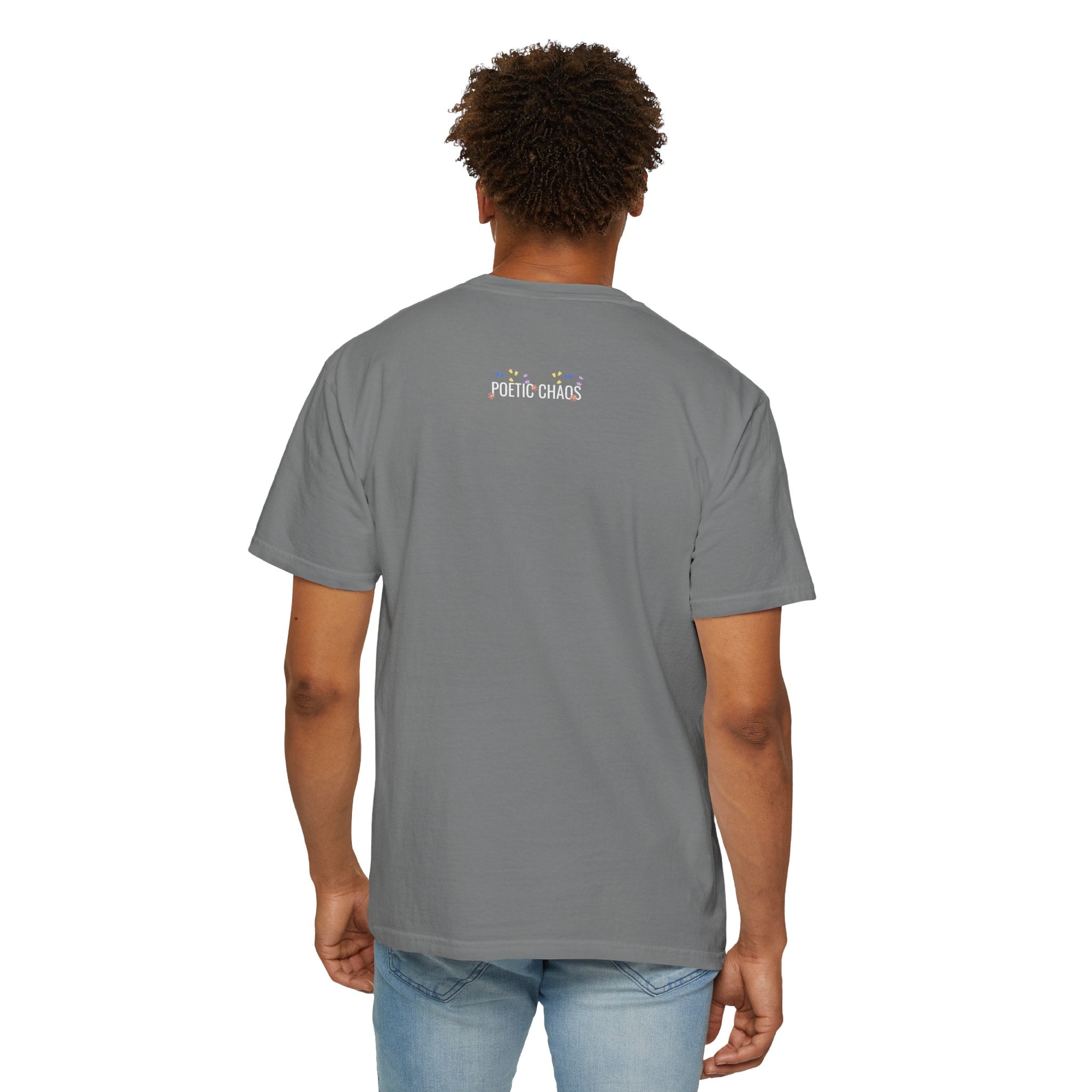 poetic chaos minimal t-shirt floral white logo label