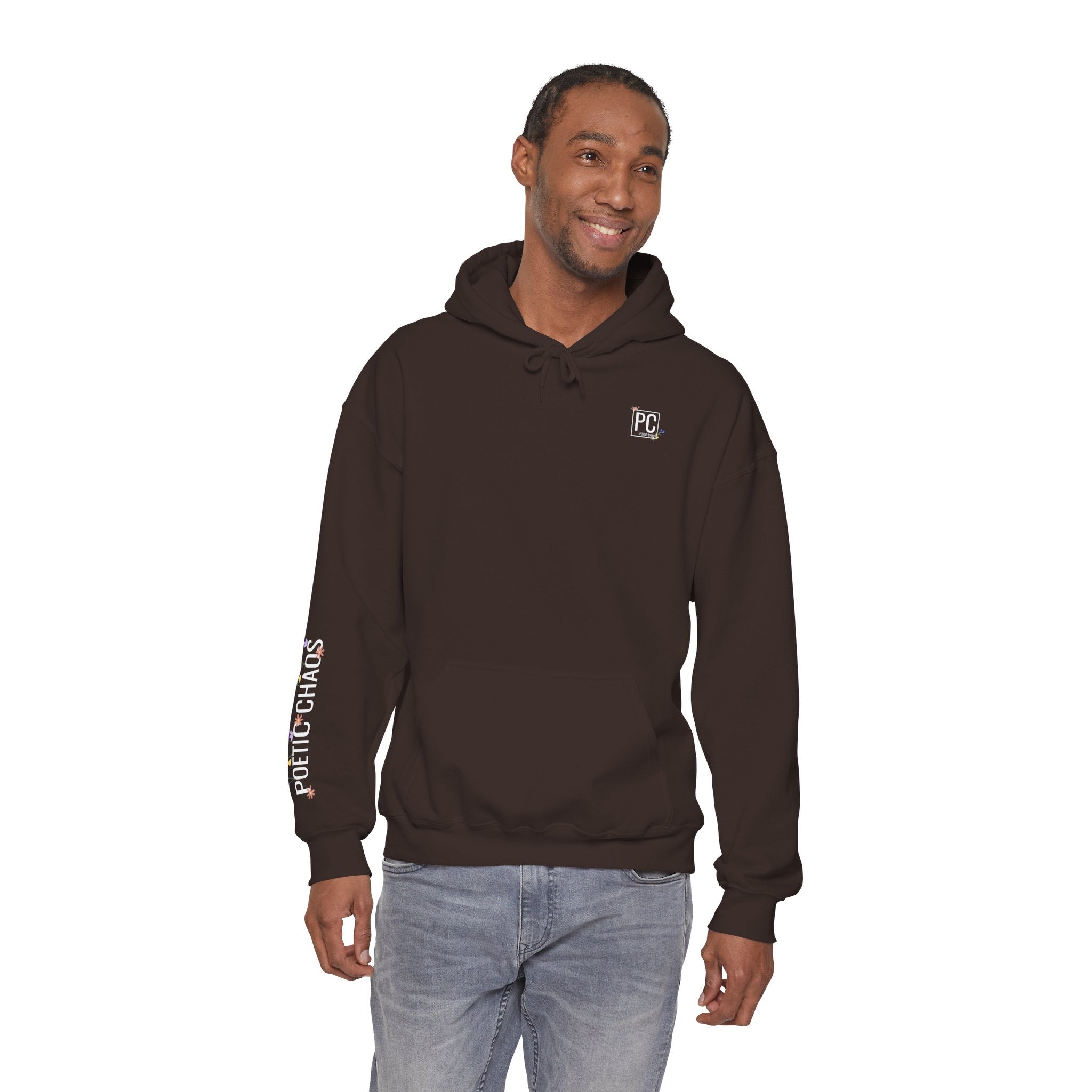 Poetic Chaos Sleeve Hoodie – Minimal white floral Logo Pullover
