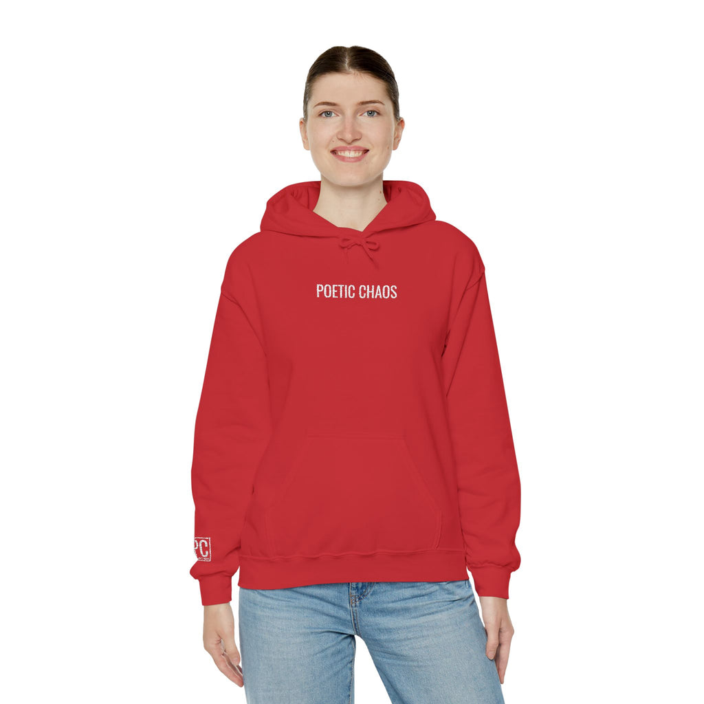 Poetic Chaos embroided white logo hoodie