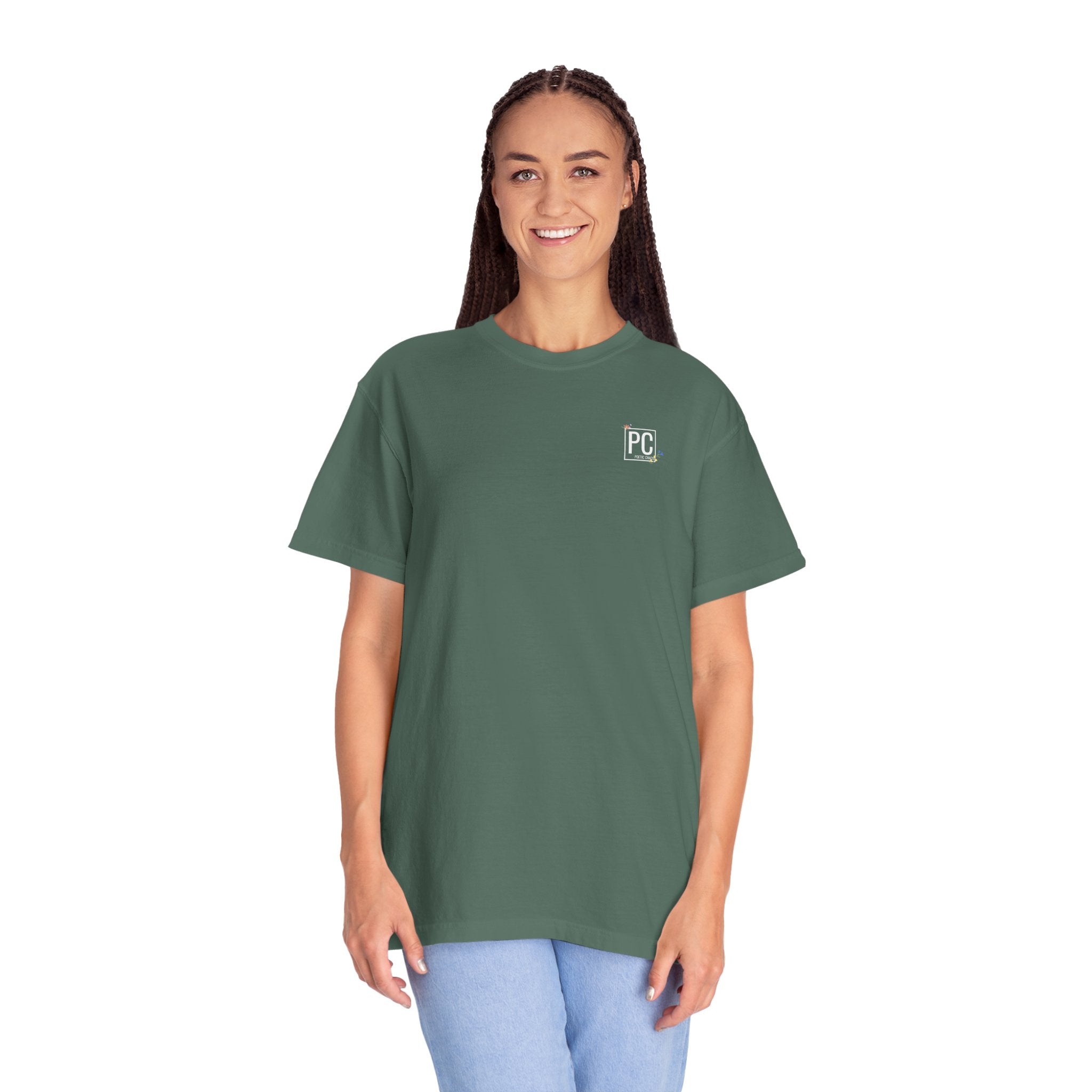 poetic chaos minimal t-shirt floral white logo label