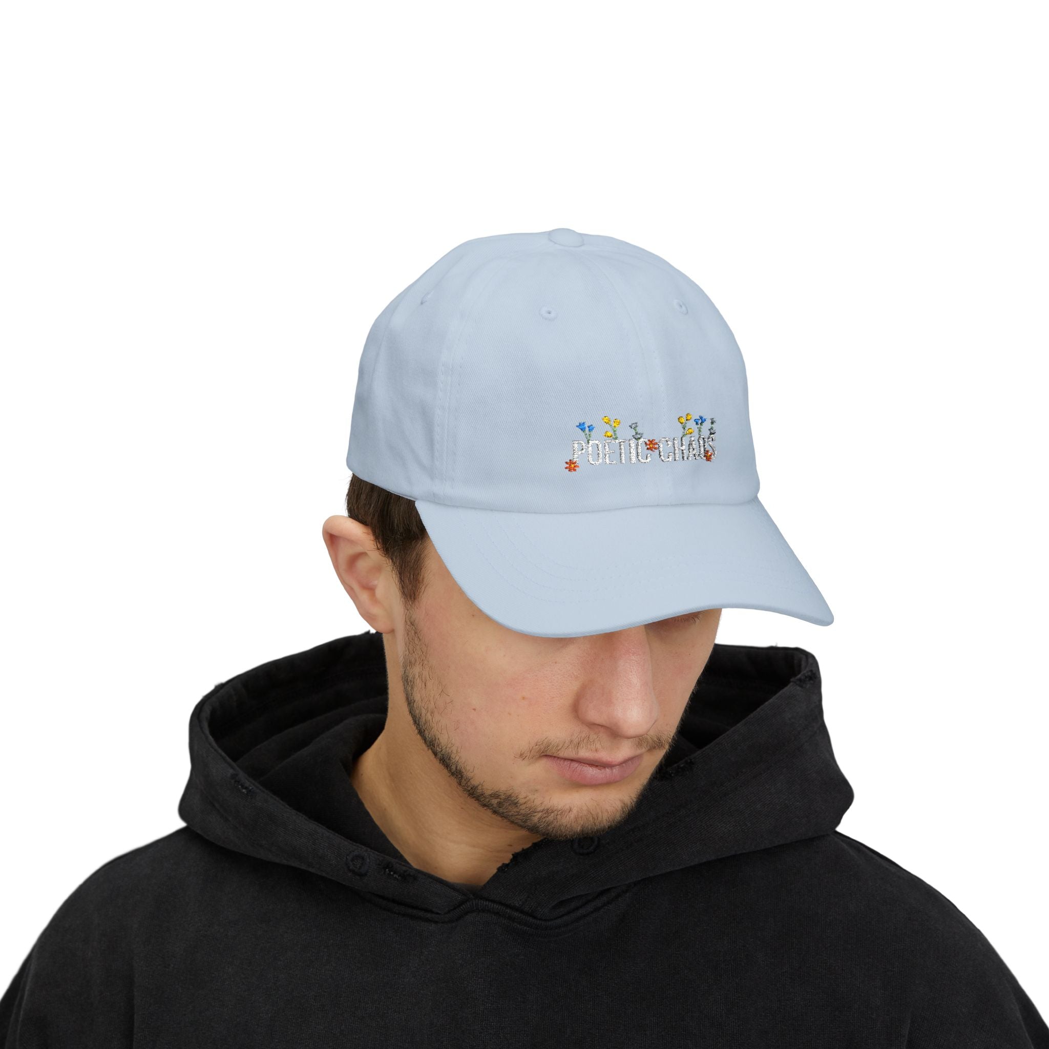 Poetic Chaos white floral logo dad cap-embroided