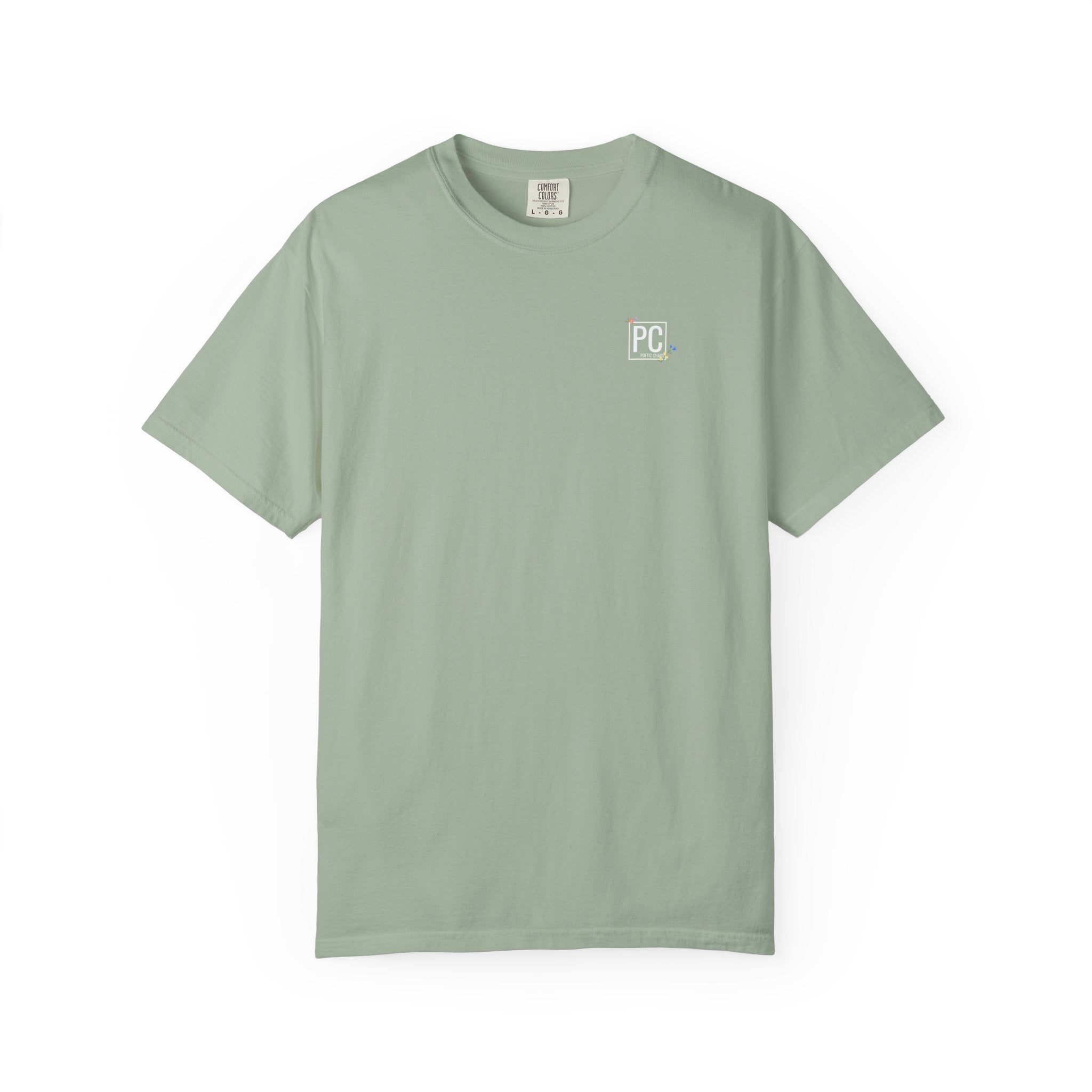 poetic chaos minimal t-shirt floral white logo label