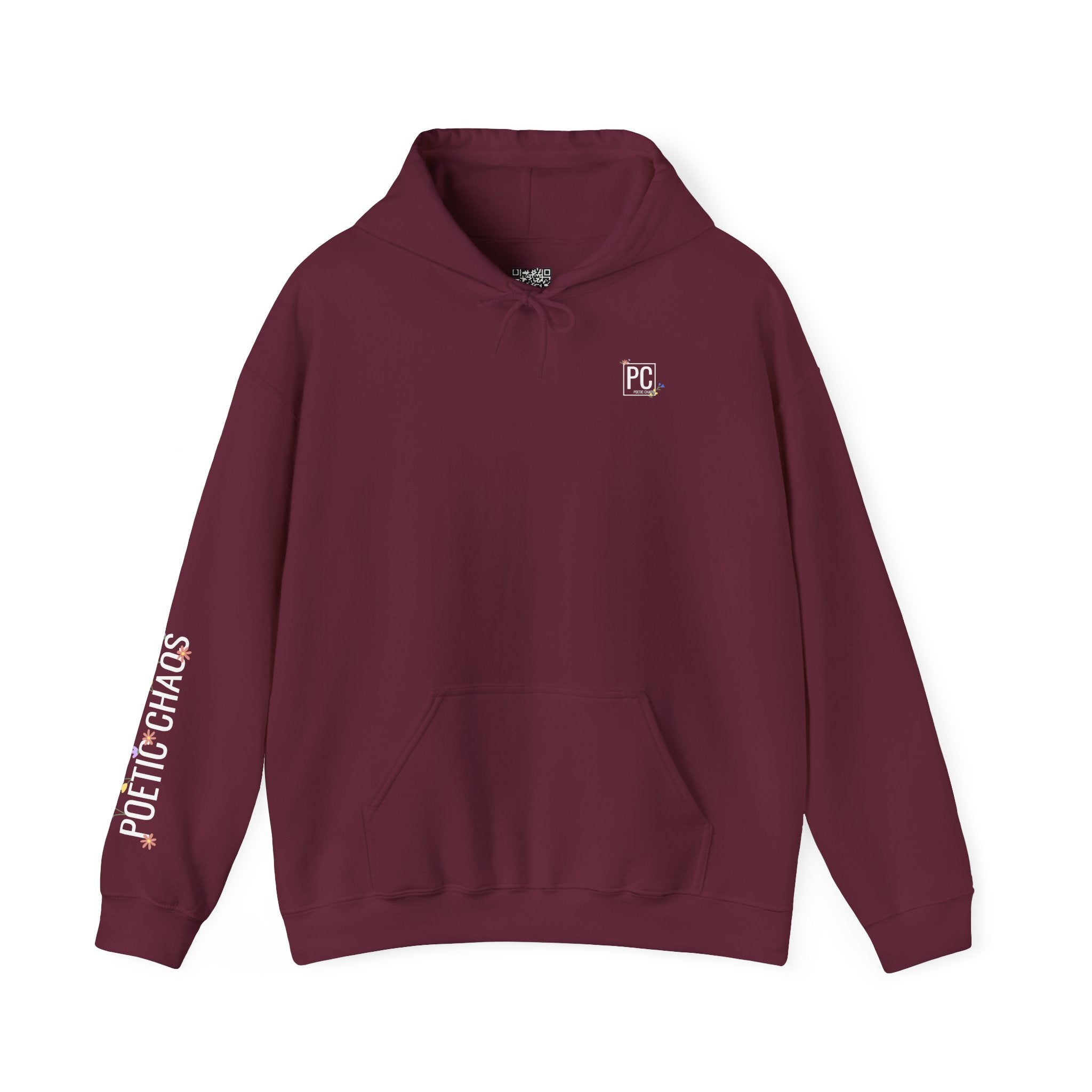 Poetic Chaos Sleeve Hoodie – Minimal white floral Logo Pullover