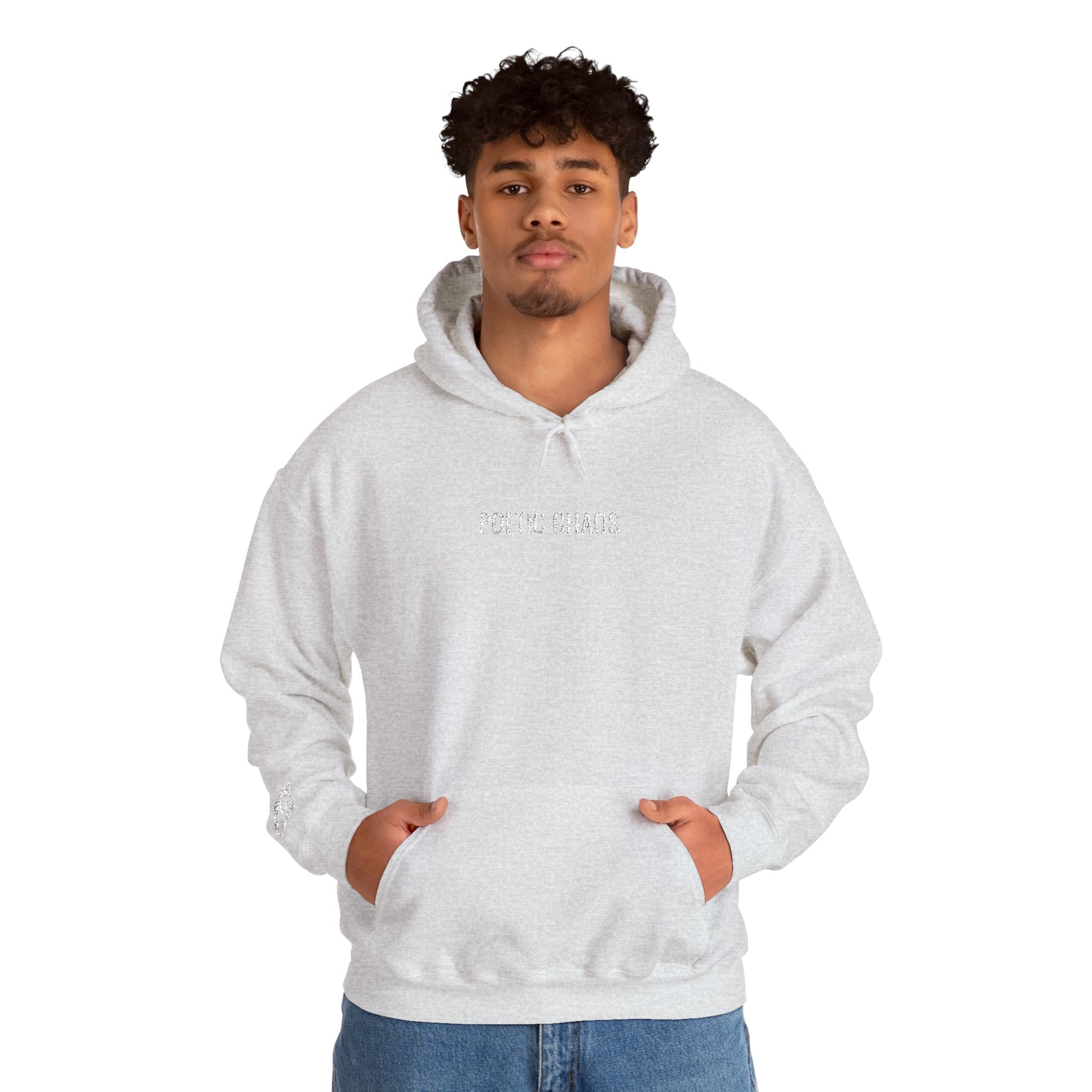 Poetic Chaos embroided white logo hoodie