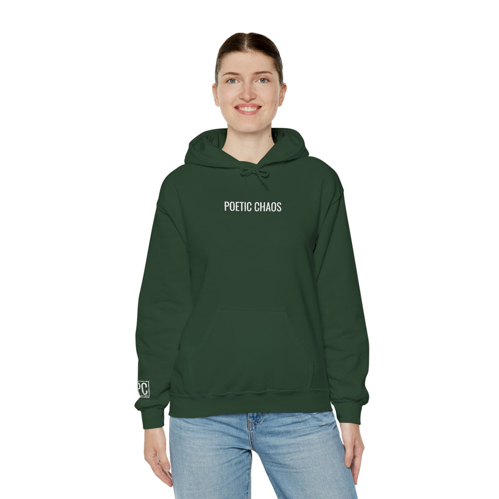 Poetic Chaos embroided white logo hoodie
