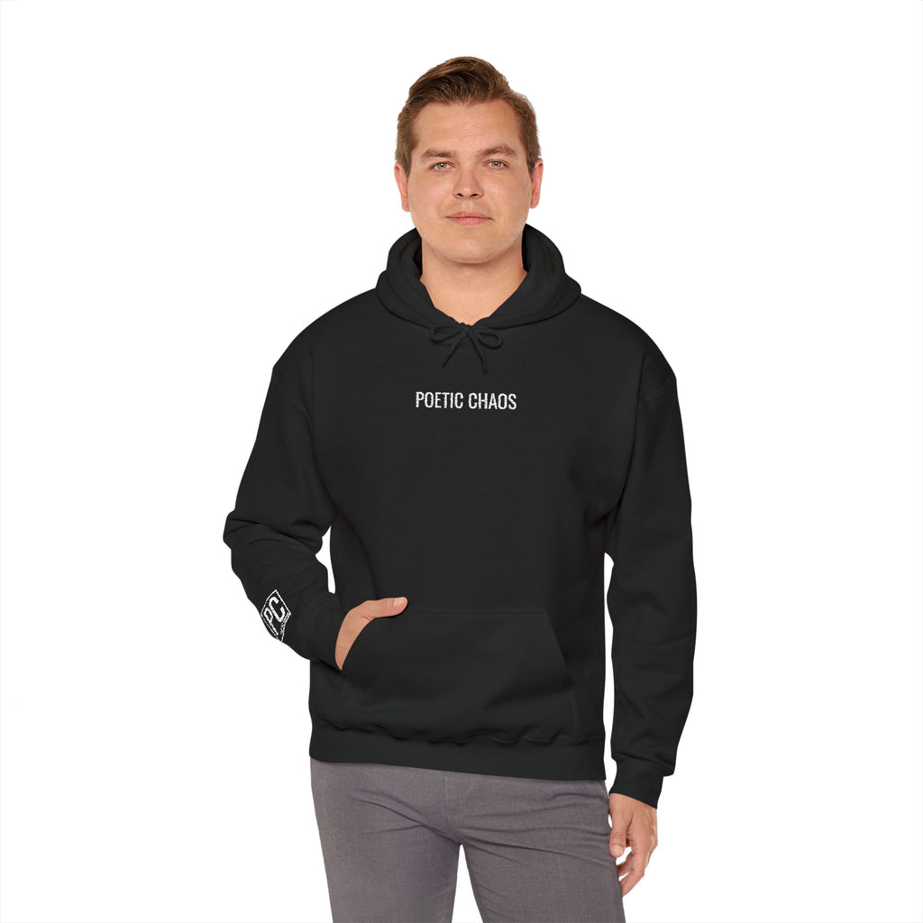Poetic Chaos embroided white logo hoodie