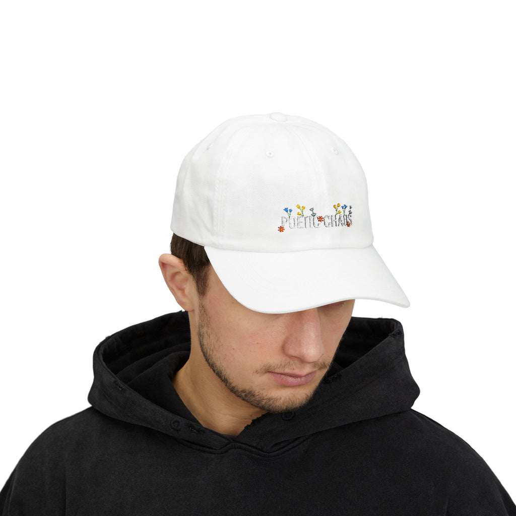 Poetic Chaos white floral logo dad cap-embroided