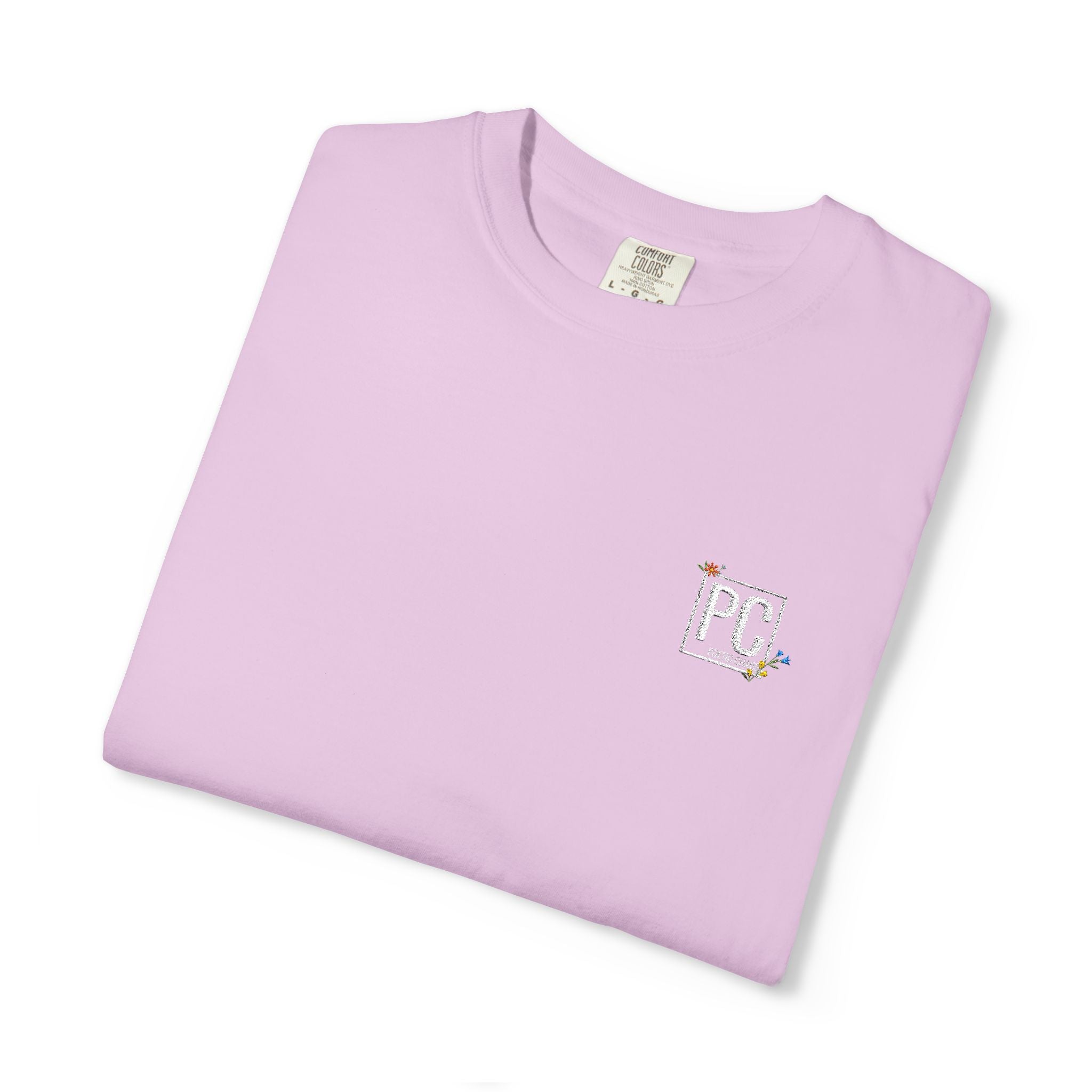 Poetic Chaos embroided white floral logo