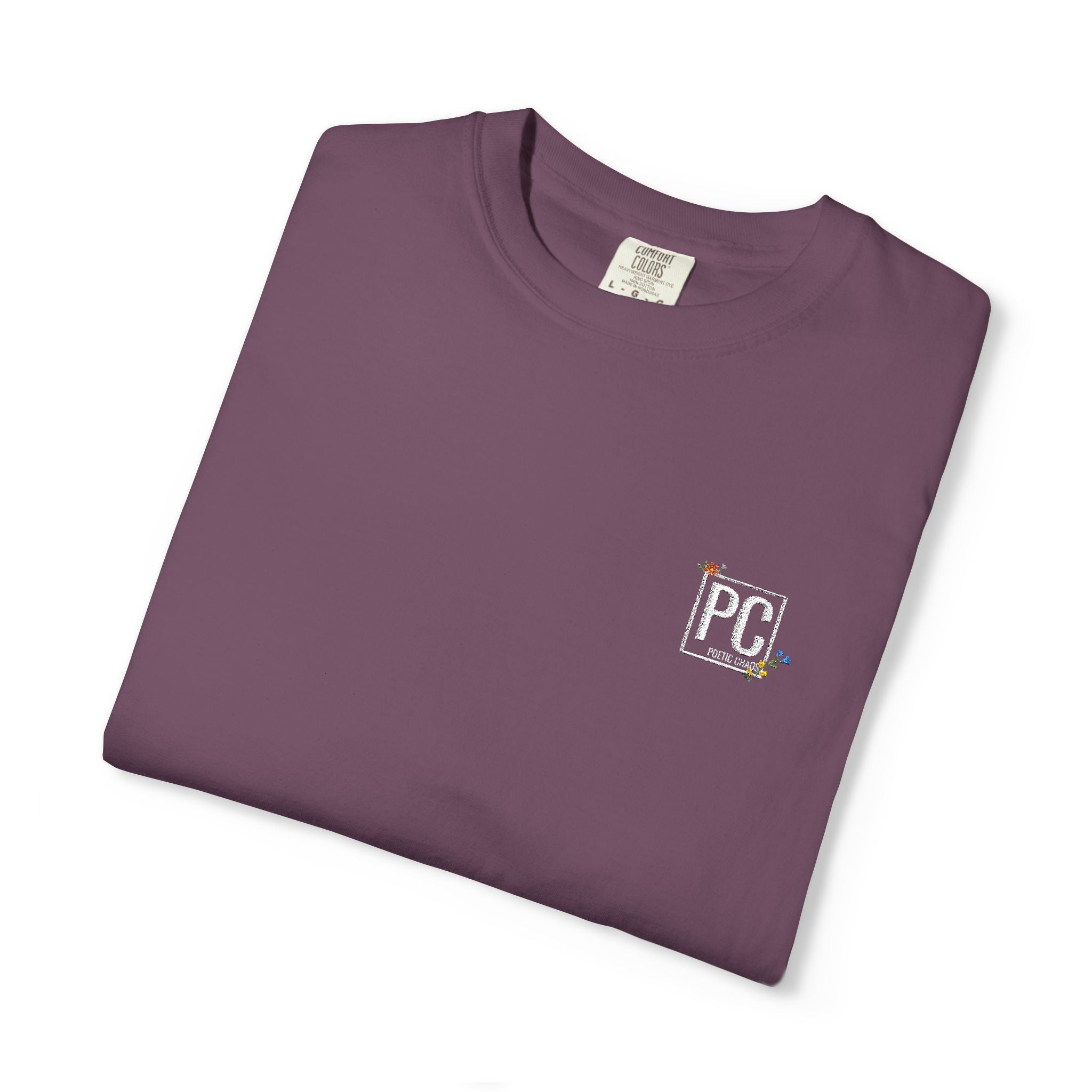 Poetic Chaos embroided white floral logo