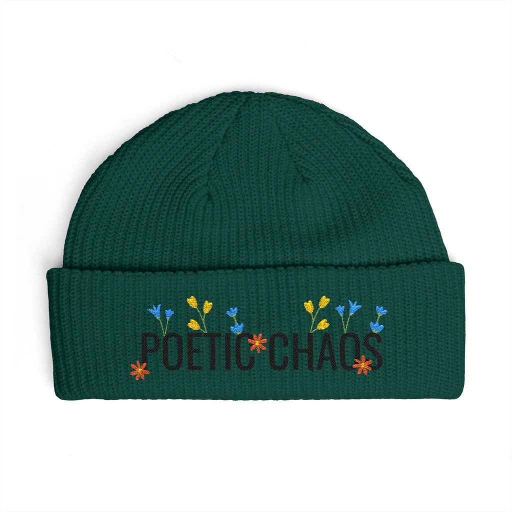 Poetic Chaos Embroidered Cuff Beanie - Floral Knit Winter Hat