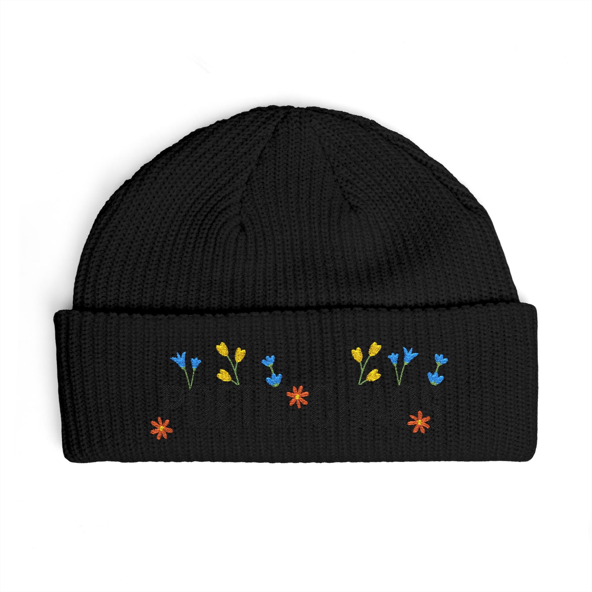 Poetic Chaos Embroidered Cuff Beanie - Floral Knit Winter Hat