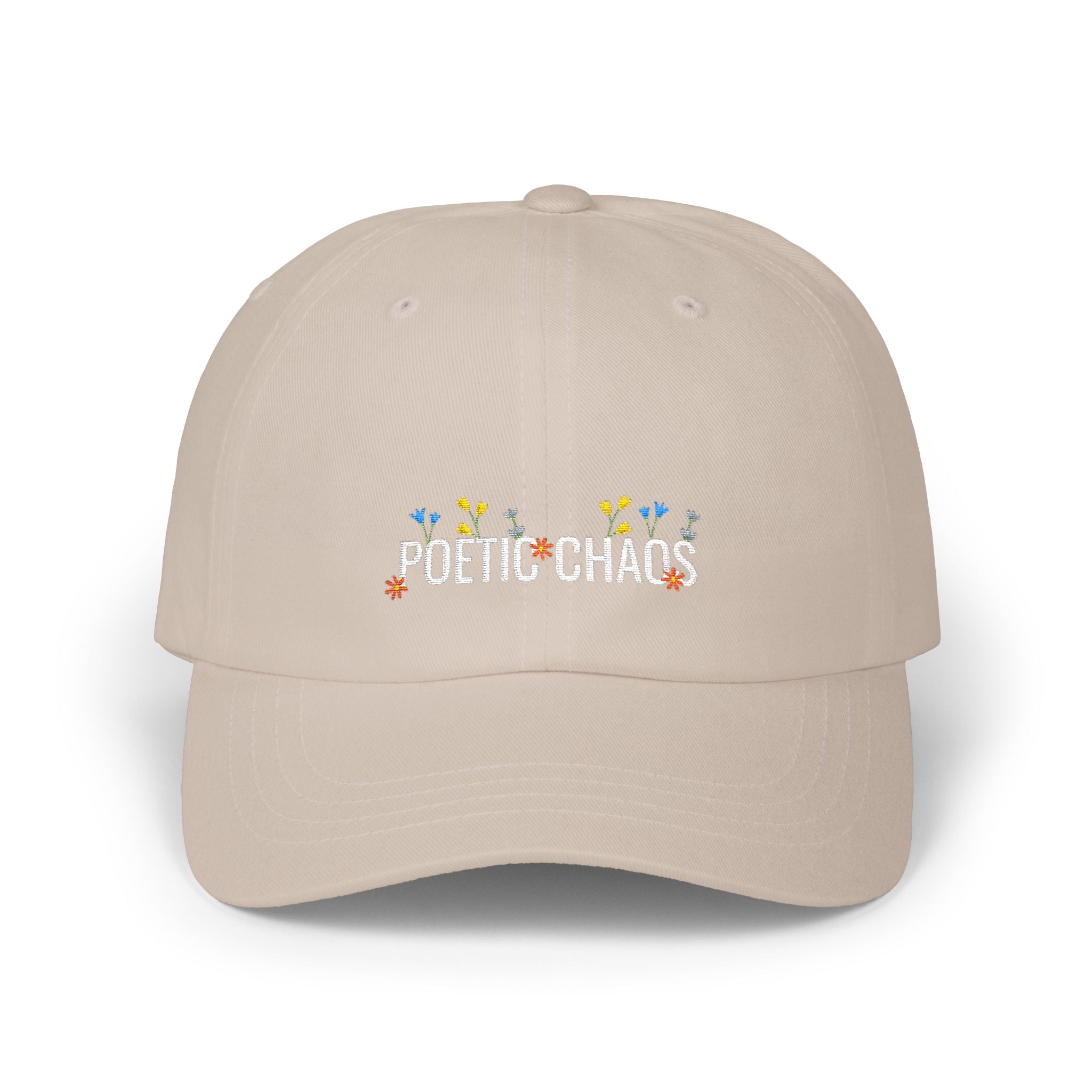 Poetic Chaos white floral logo dad cap-embroided