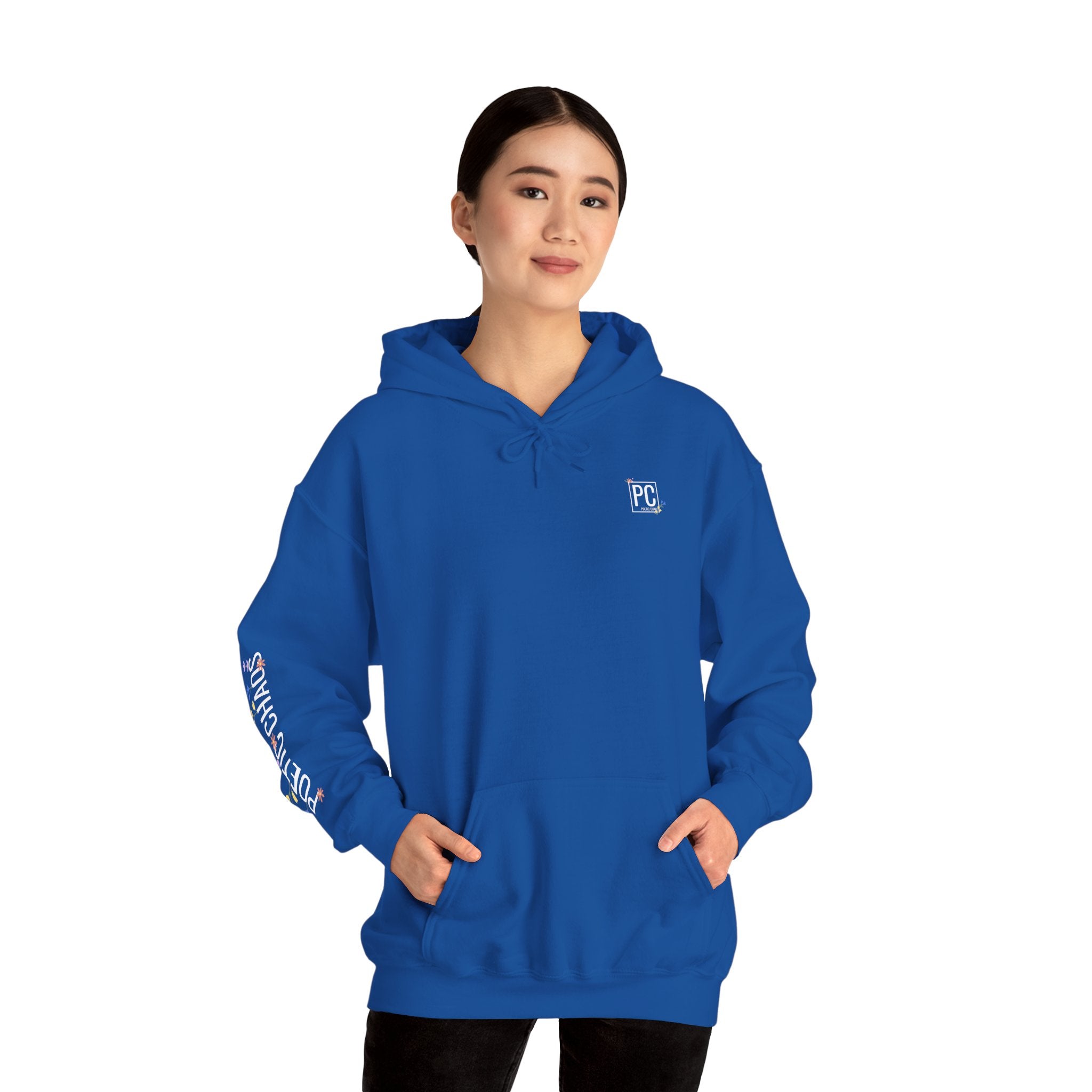 Poetic Chaos Sleeve Hoodie – Minimal white floral Logo Pullover