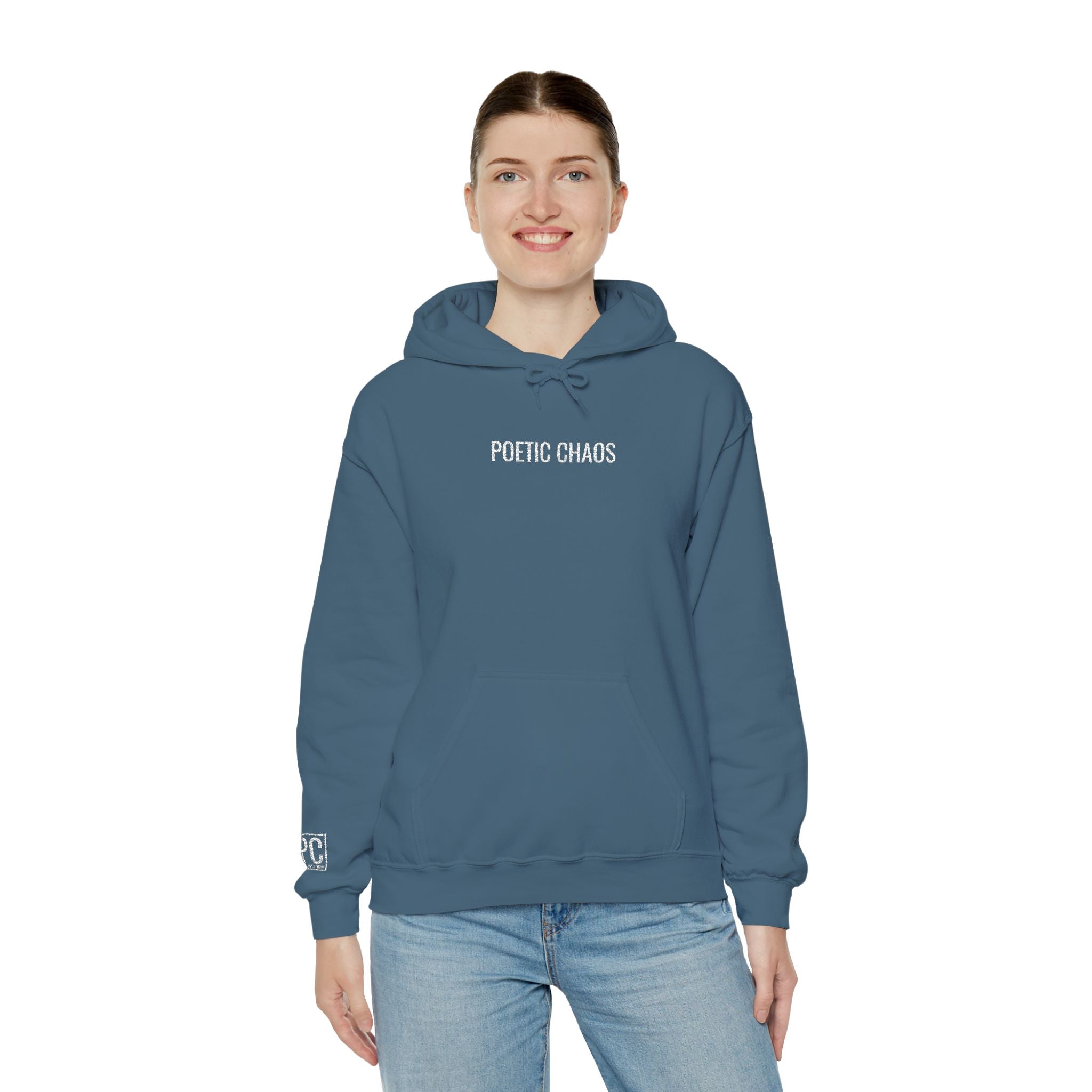Poetic Chaos embroided white logo hoodie