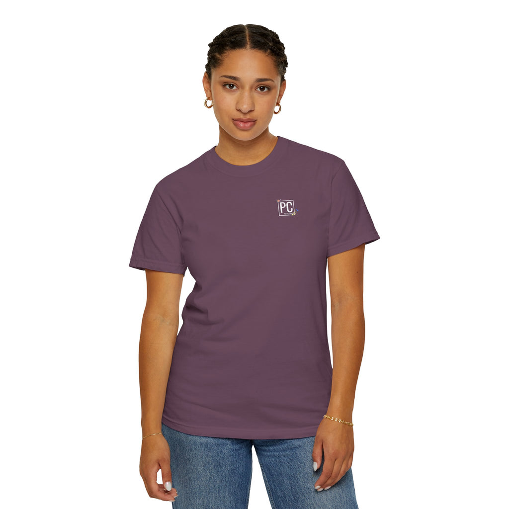 poetic chaos minimal t-shirt floral white logo label