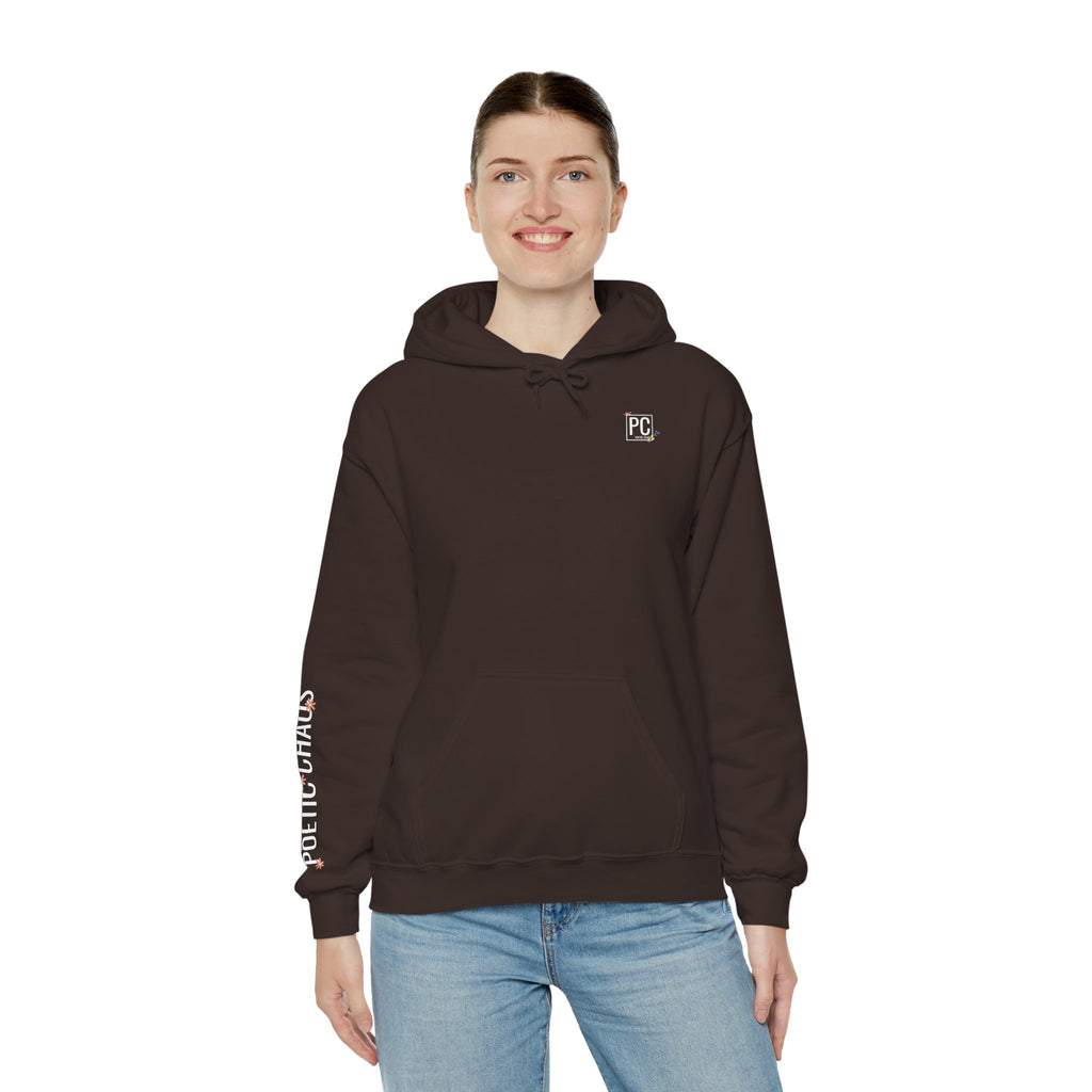 Poetic Chaos Sleeve Hoodie – Minimal white floral Logo Pullover