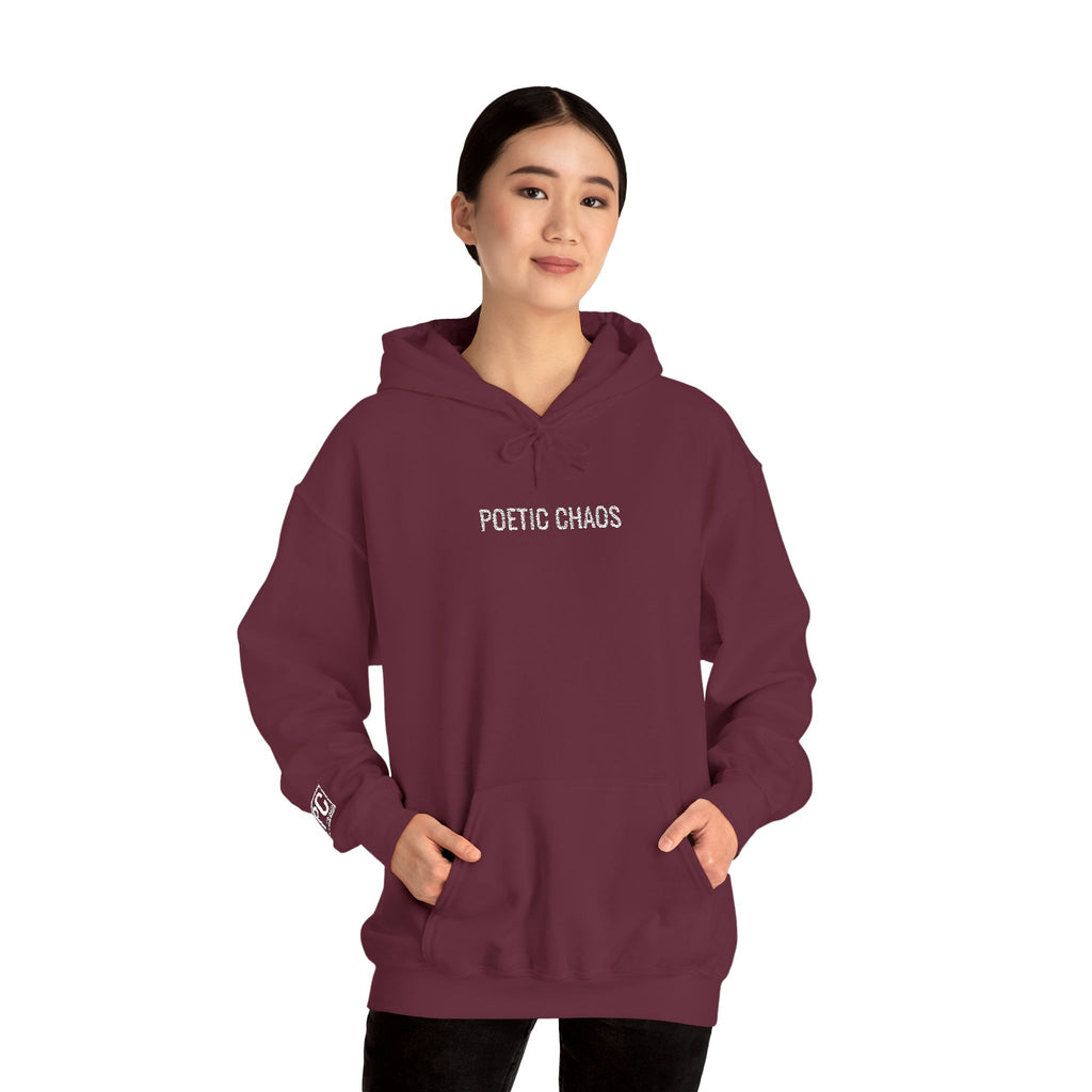 Poetic Chaos embroided white logo hoodie