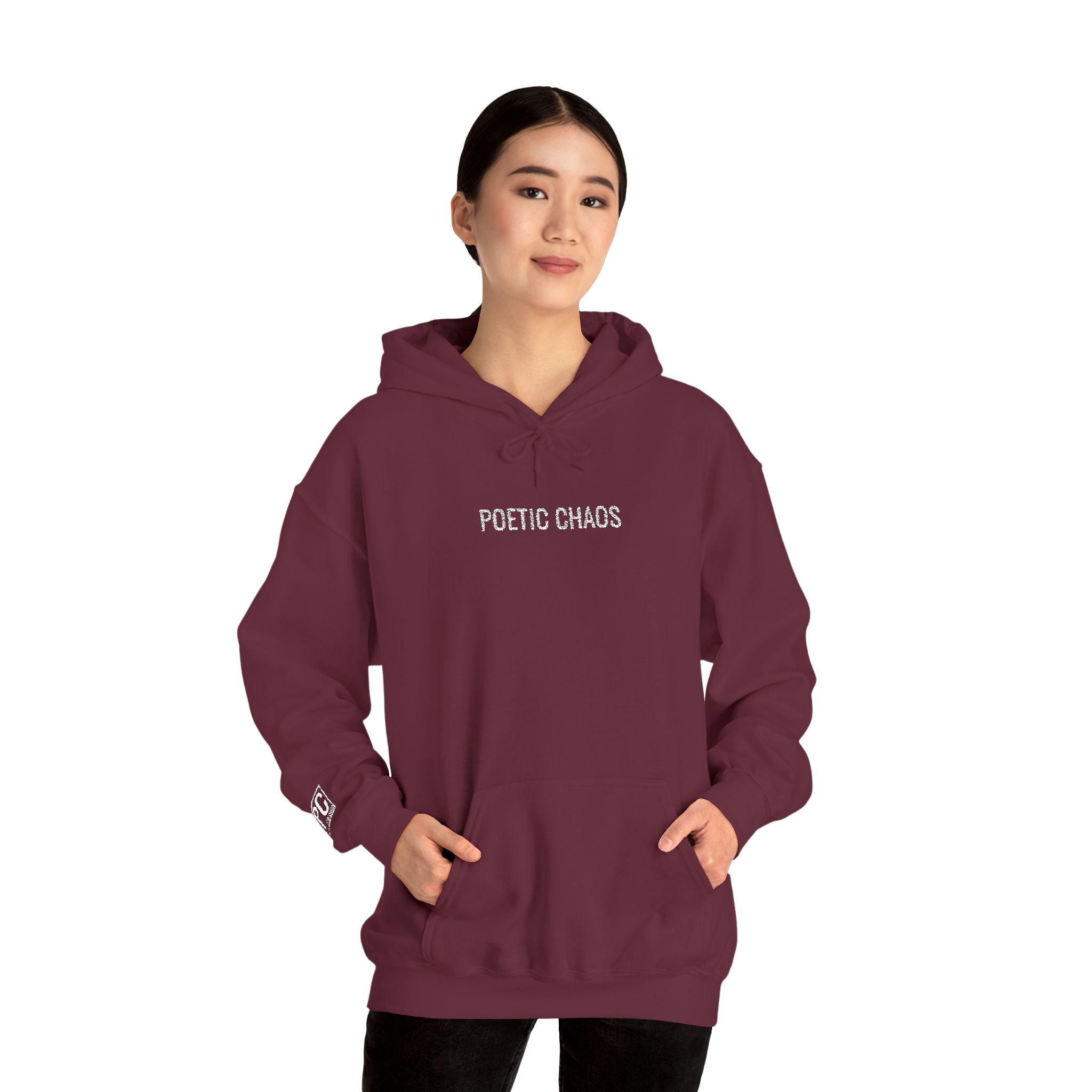 Poetic Chaos embroided white logo hoodie