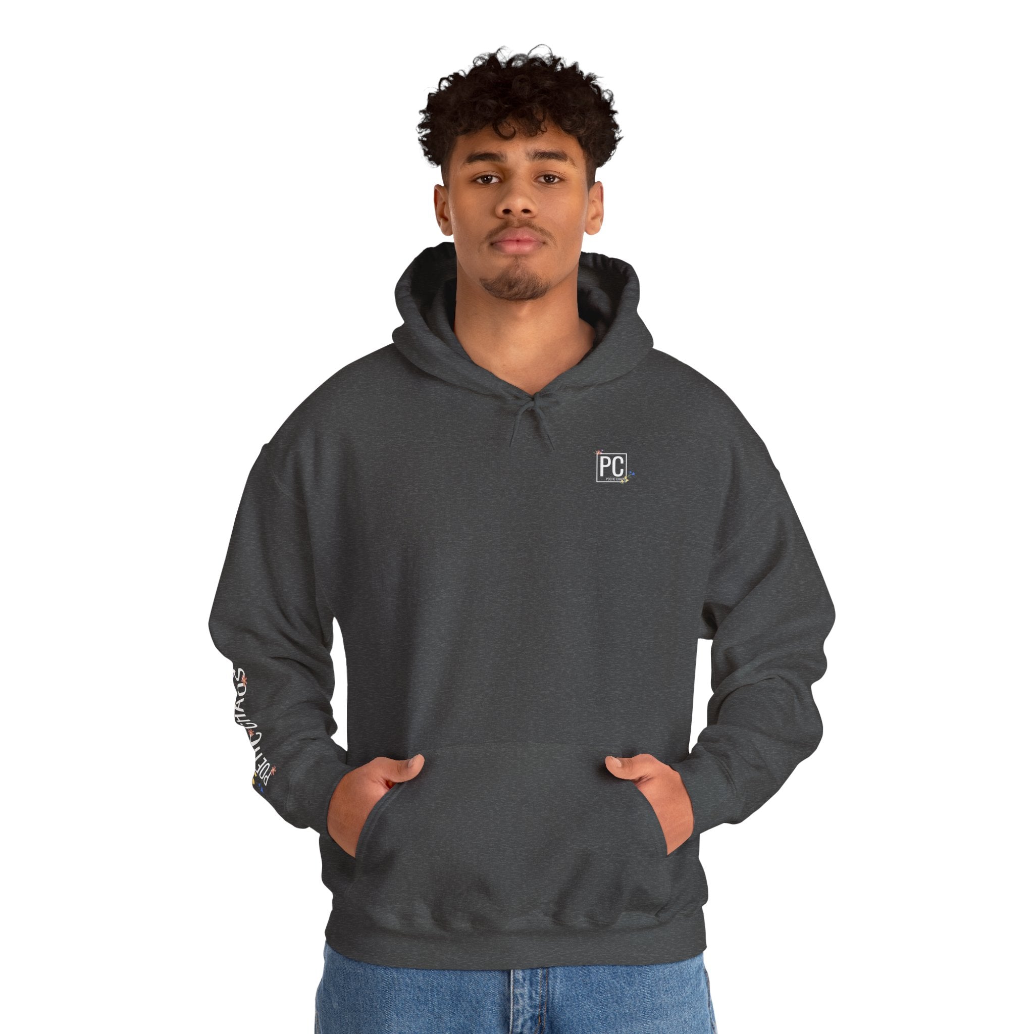 Poetic Chaos Sleeve Hoodie – Minimal white floral Logo Pullover