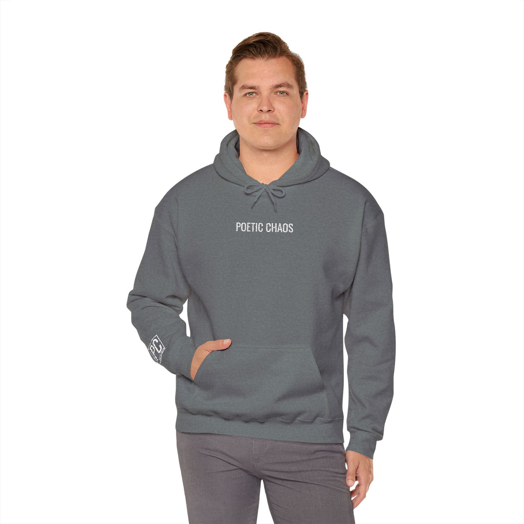 Poetic Chaos embroided white logo hoodie