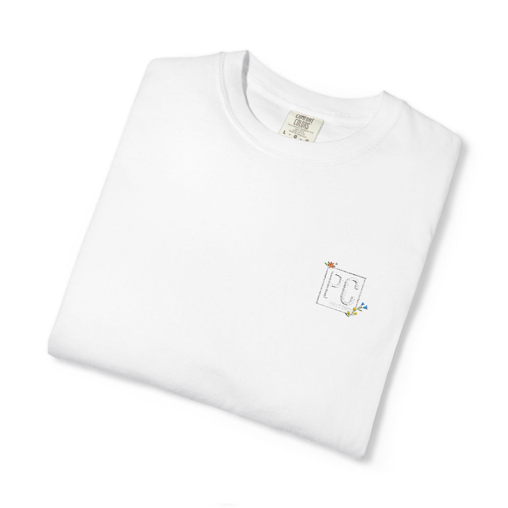 Poetic Chaos embroided white floral logo