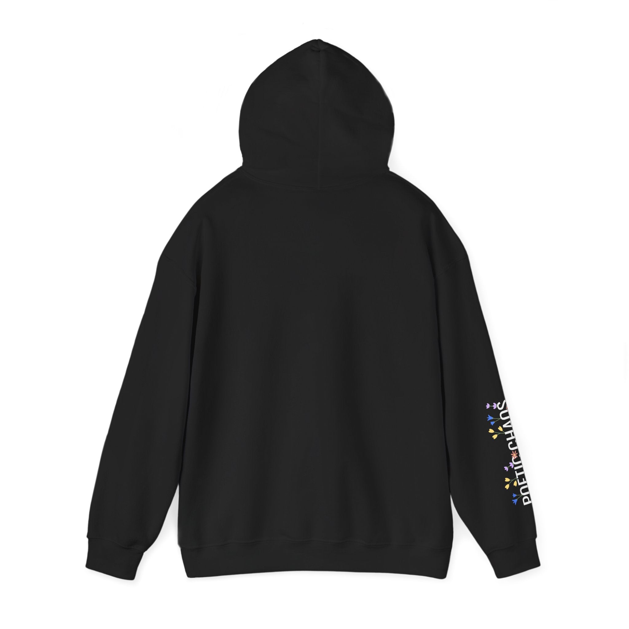 Poetic Chaos Sleeve Hoodie – Minimal white floral Logo Pullover