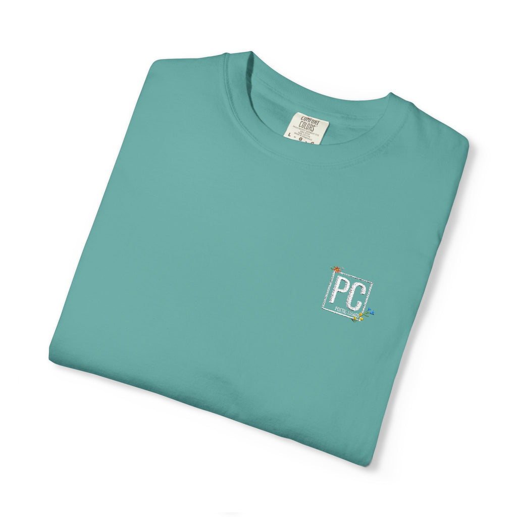 Poetic Chaos embroided white floral logo