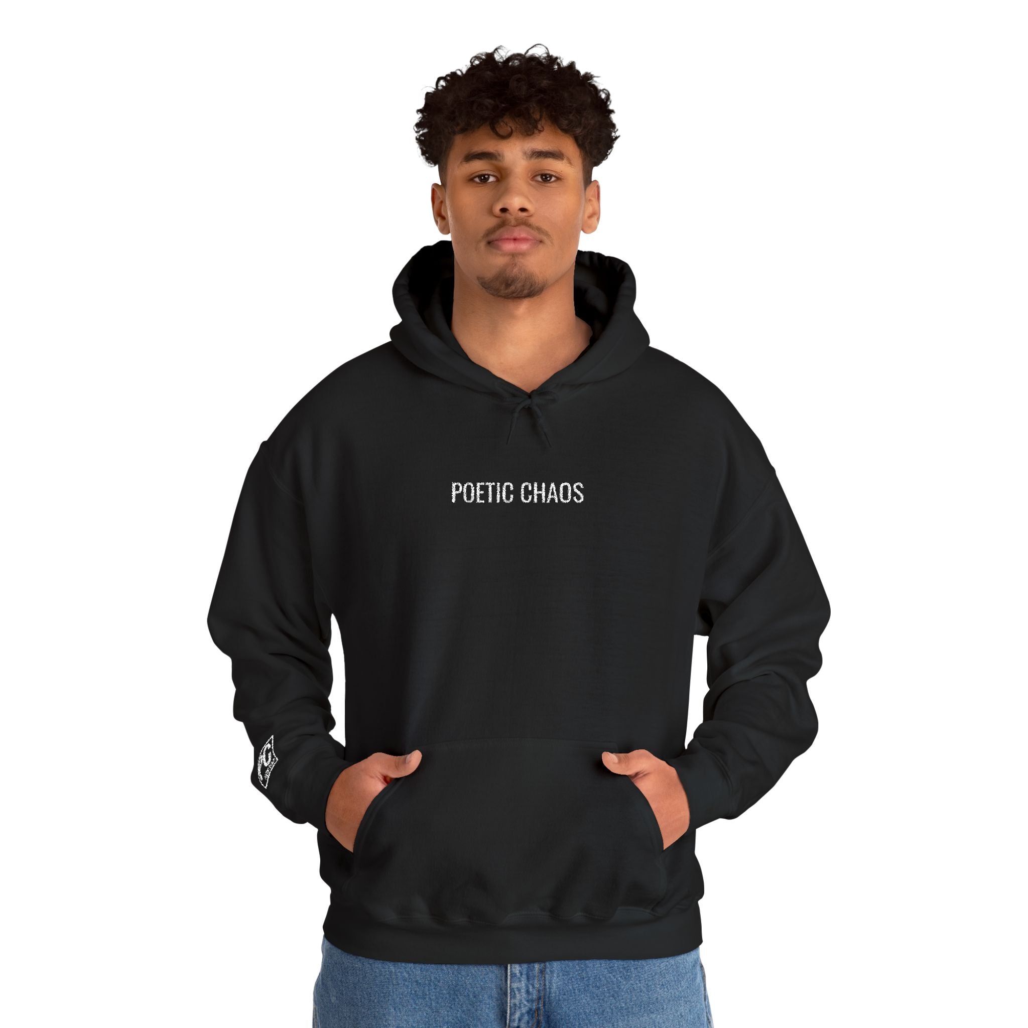 Poetic Chaos embroided white logo hoodie