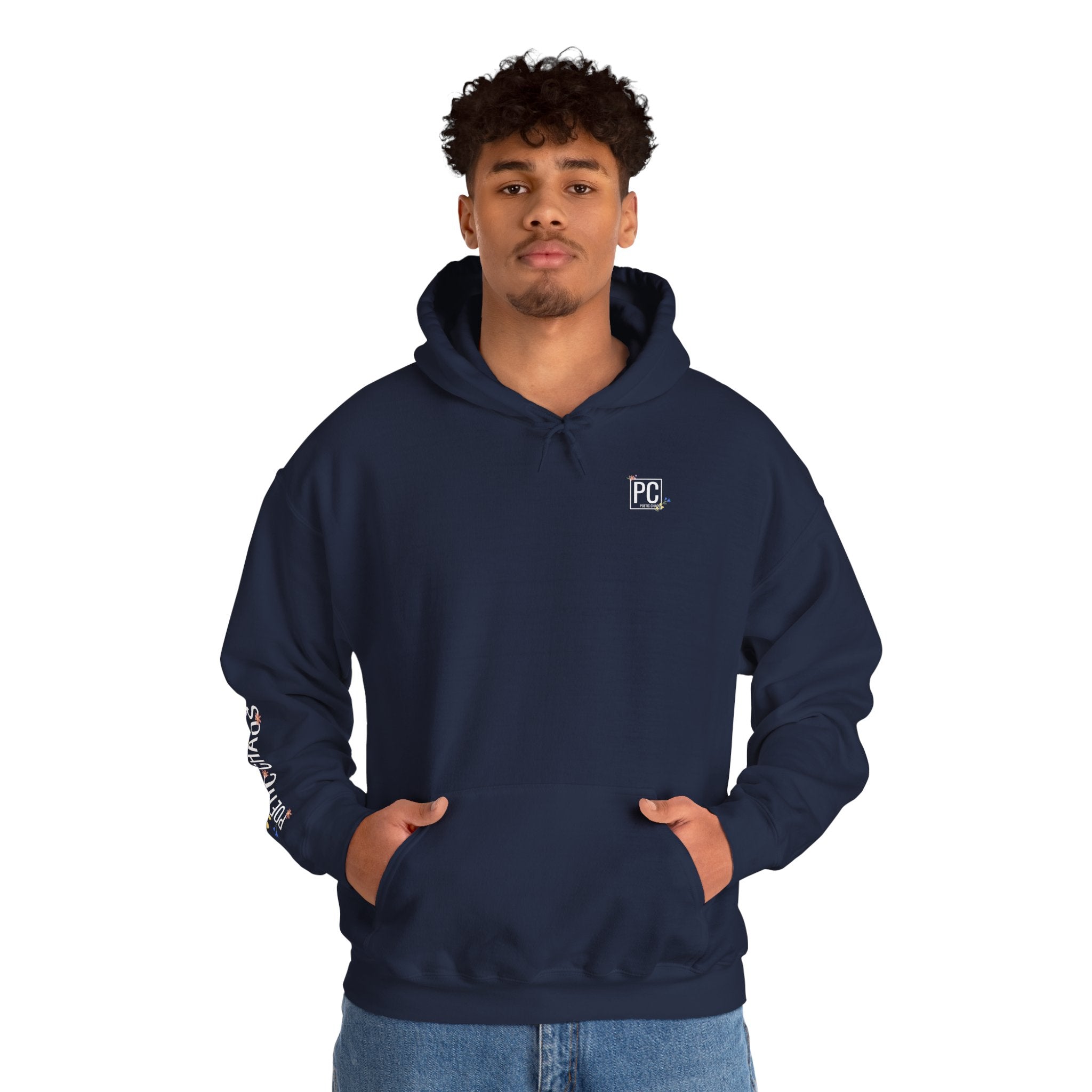 Poetic Chaos Sleeve Hoodie – Minimal white floral Logo Pullover