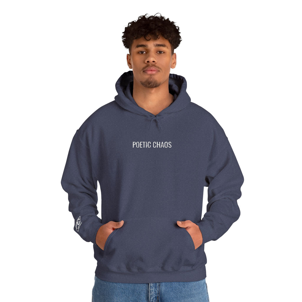 Poetic Chaos embroided white logo hoodie