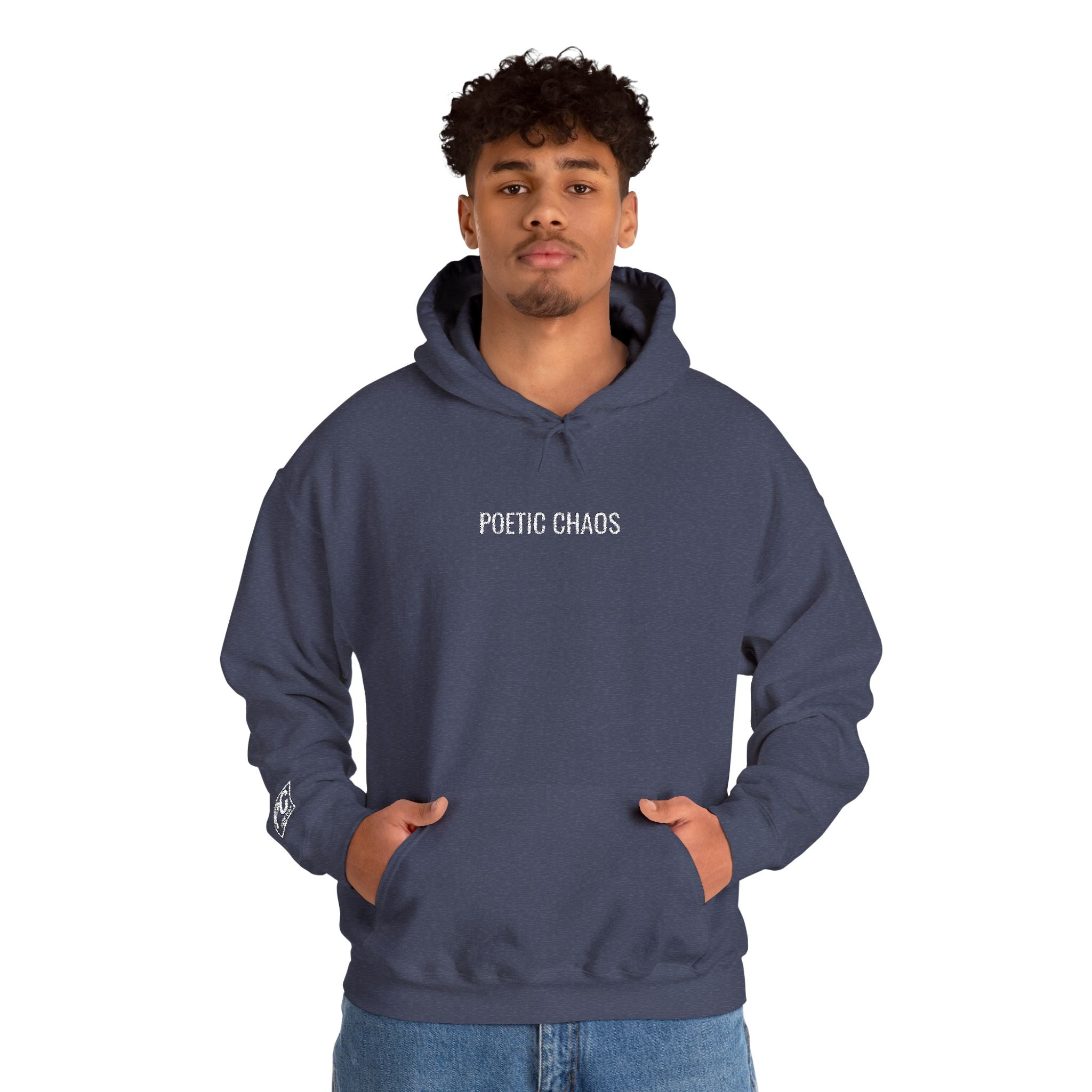 Poetic Chaos embroided white logo hoodie