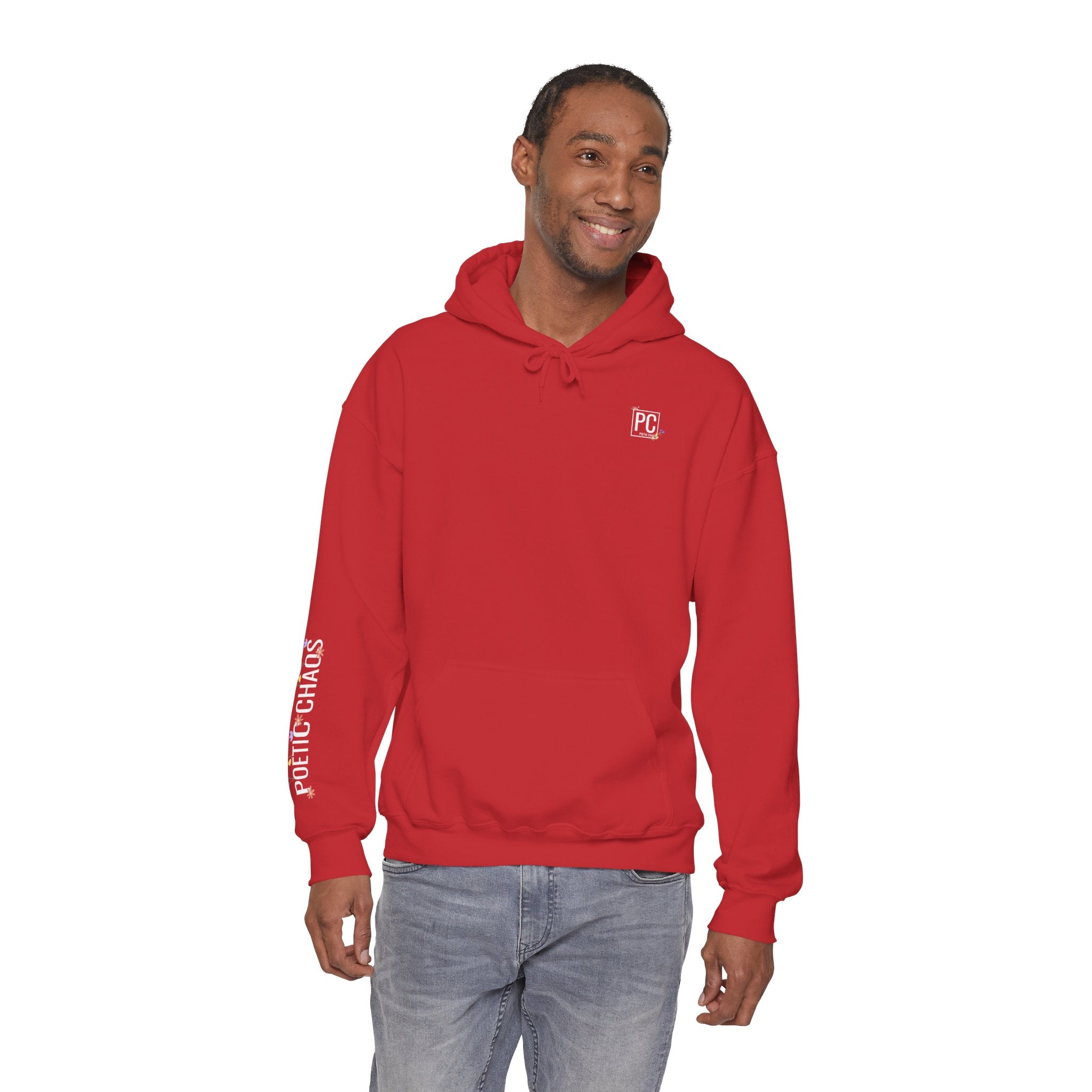 Poetic Chaos Sleeve Hoodie – Minimal white floral Logo Pullover