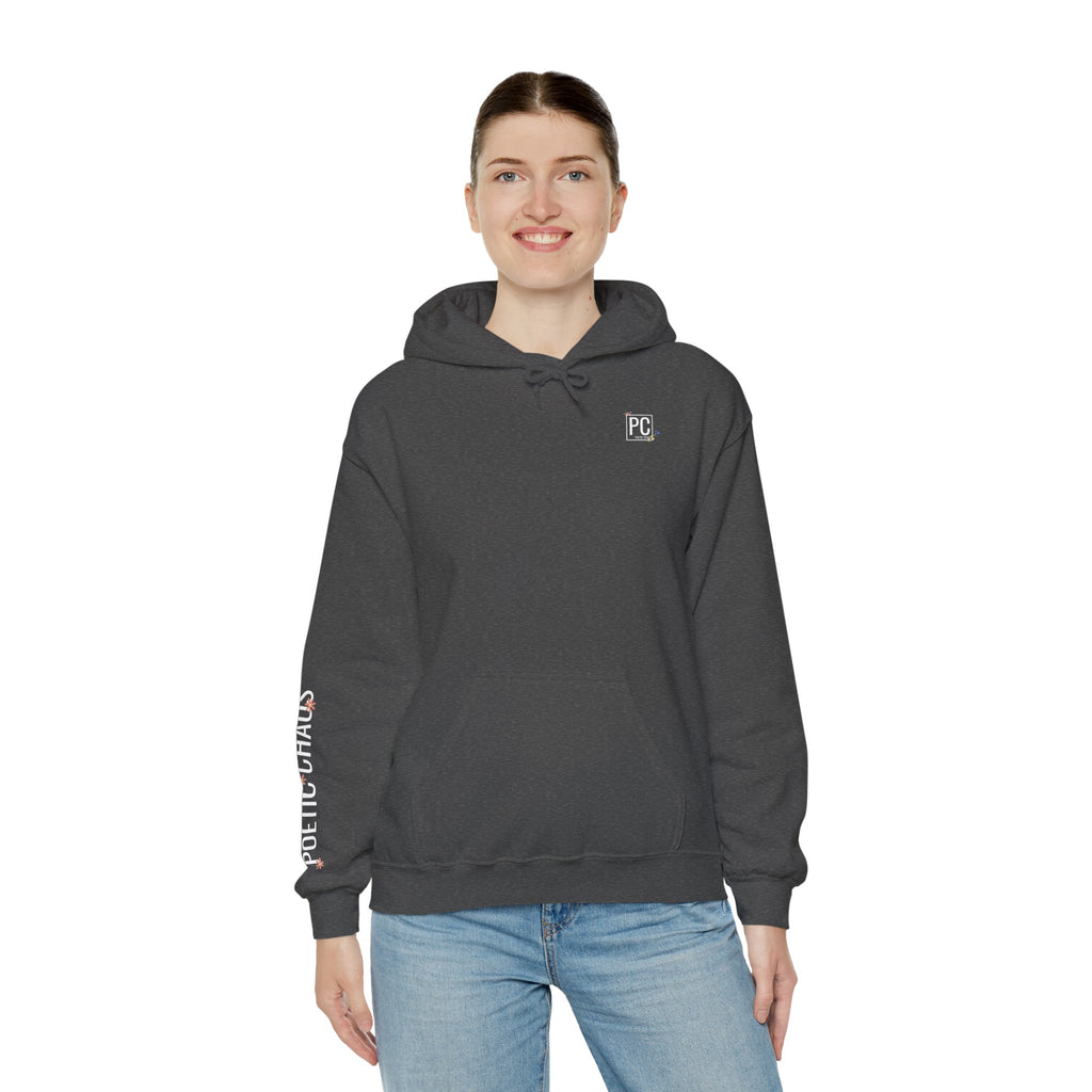 Poetic Chaos Sleeve Hoodie – Minimal white floral Logo Pullover
