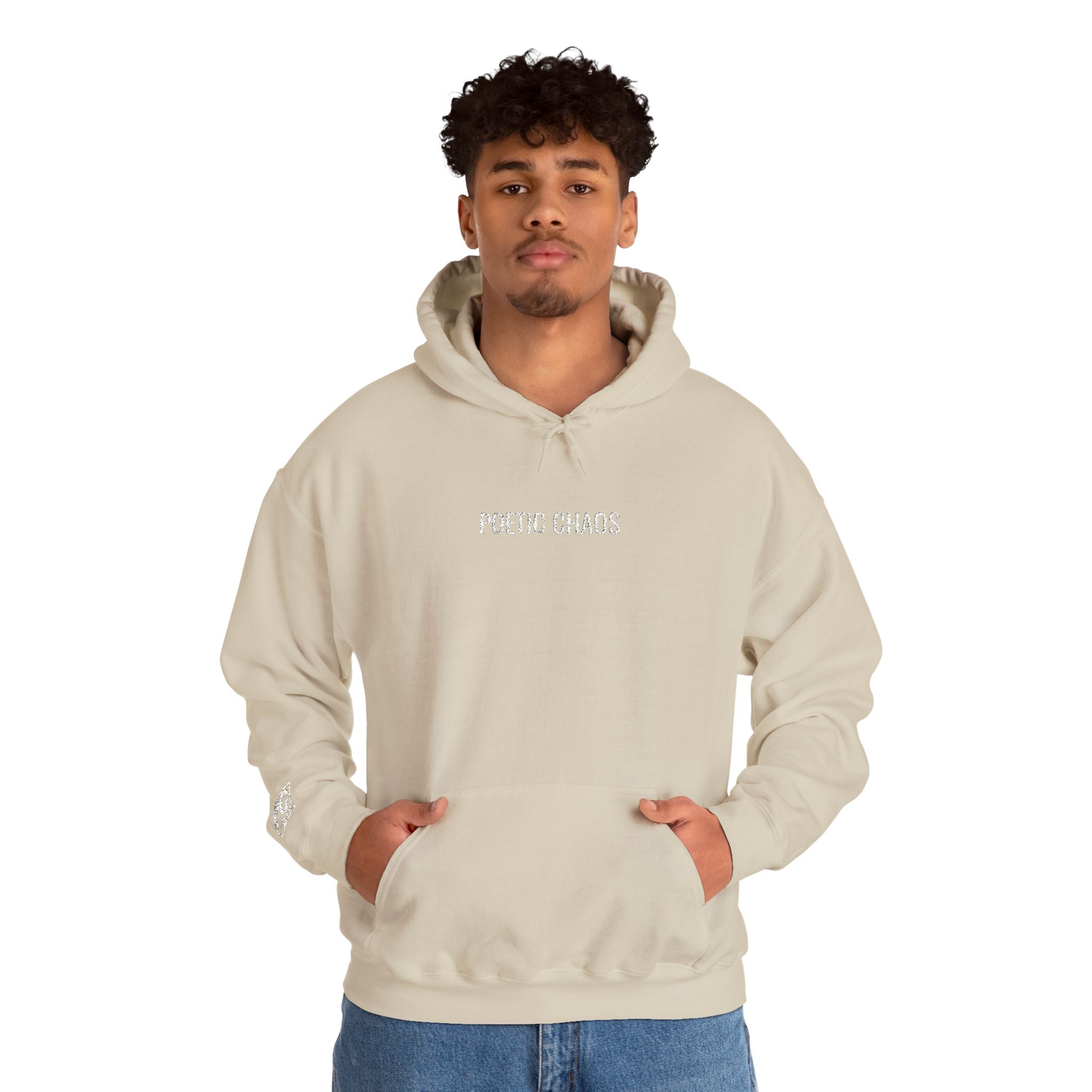 Poetic Chaos embroided white logo hoodie