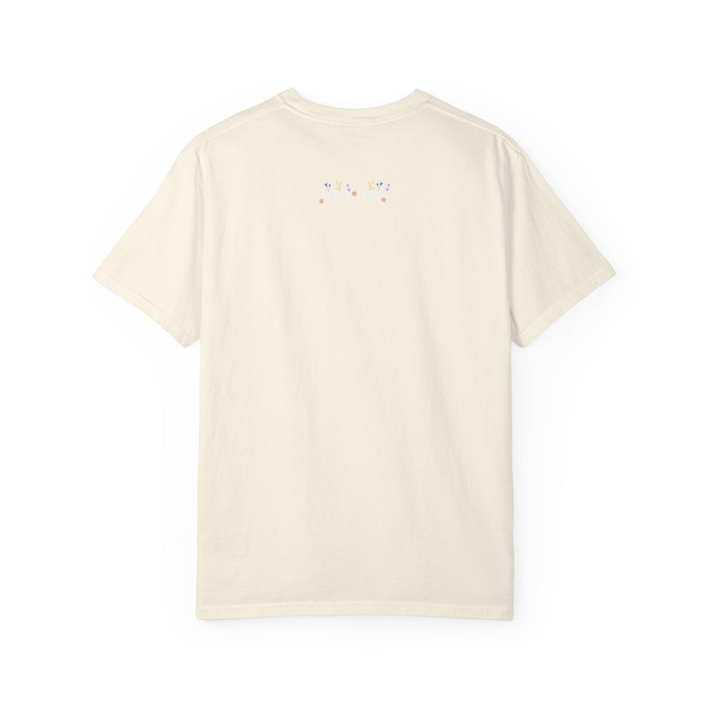 poetic chaos minimal t-shirt floral white logo label