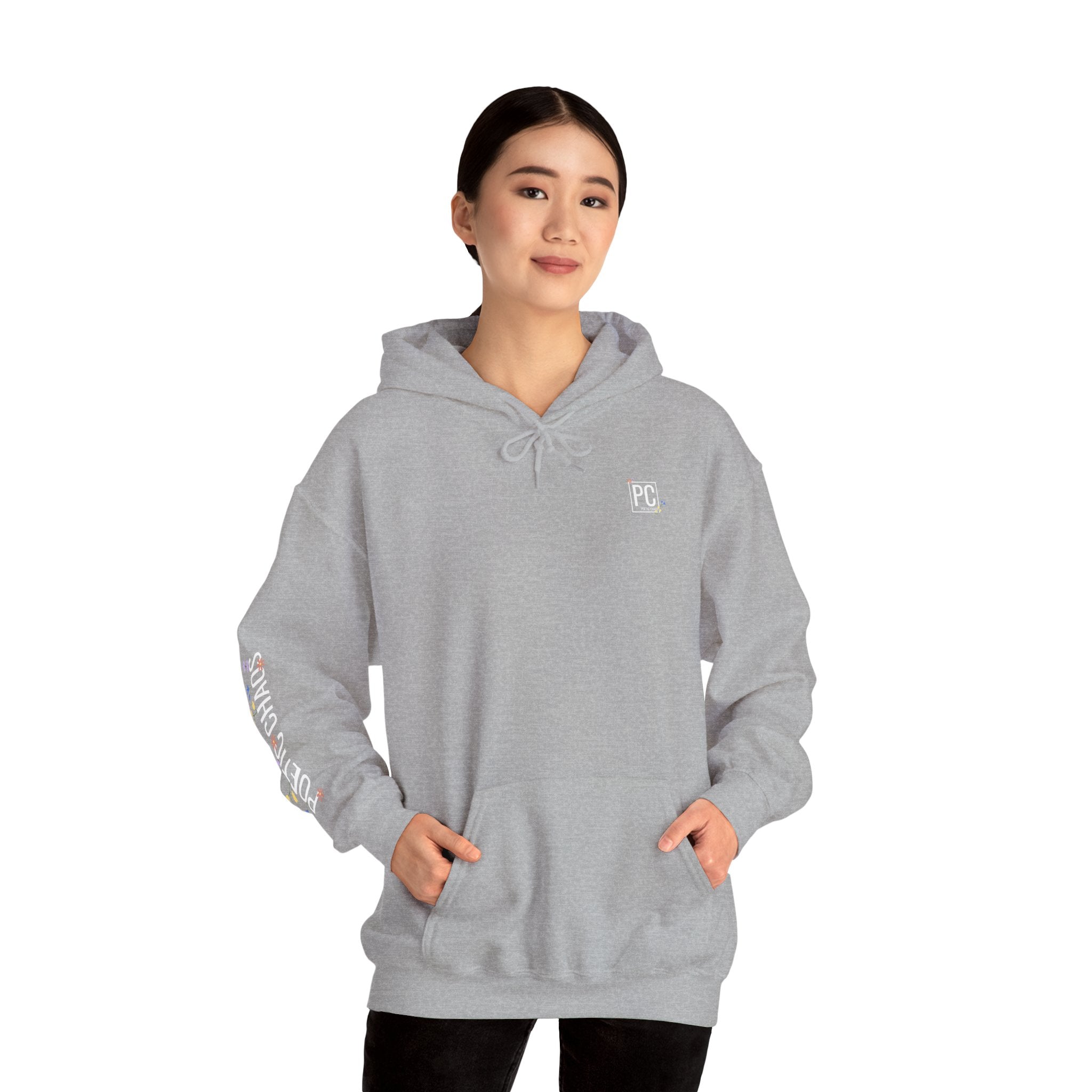 Poetic Chaos Sleeve Hoodie – Minimal white floral Logo Pullover